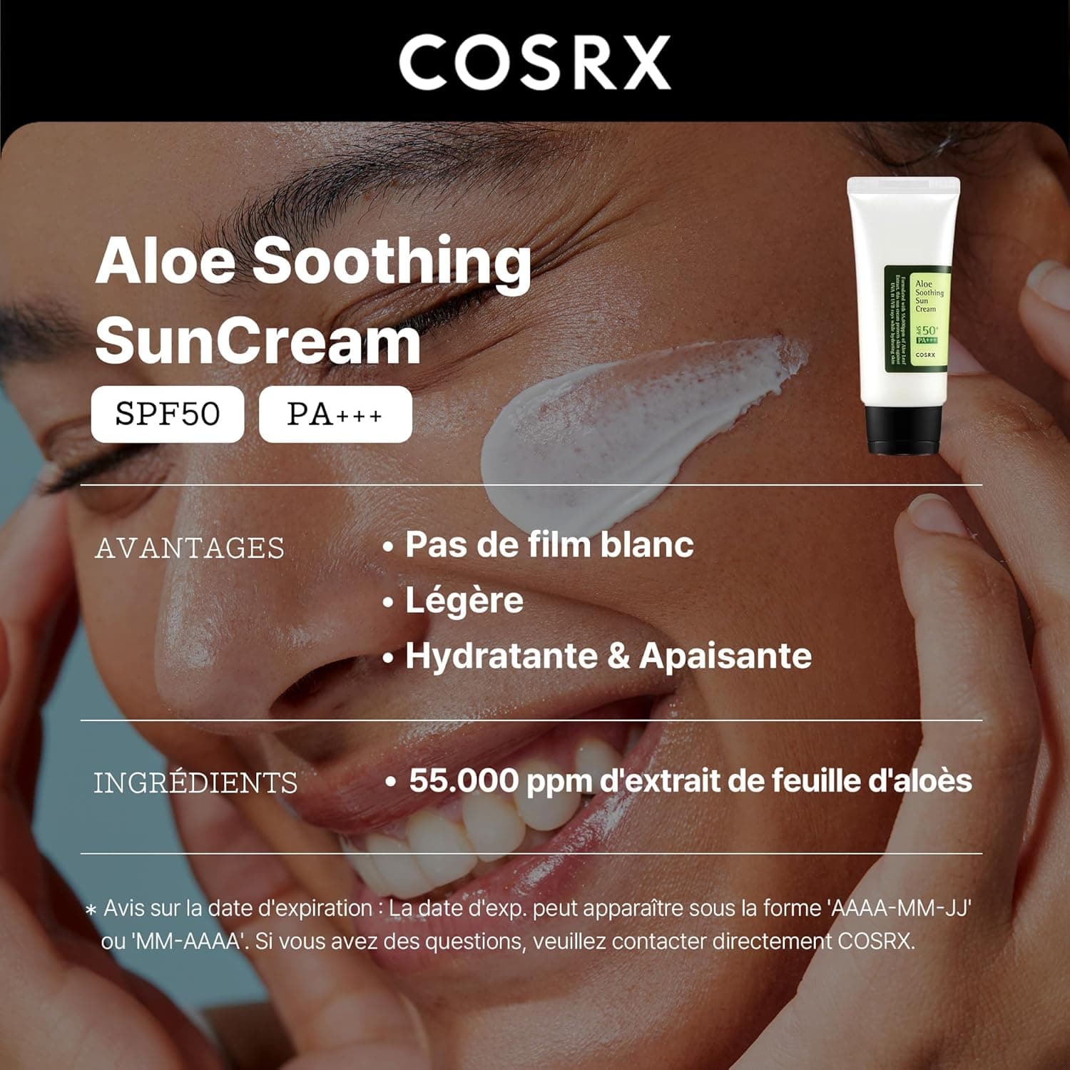 کرم ضدآفتاب COSRX Aloe Soothing – حجم ۵۰ میلی‌لیتر.