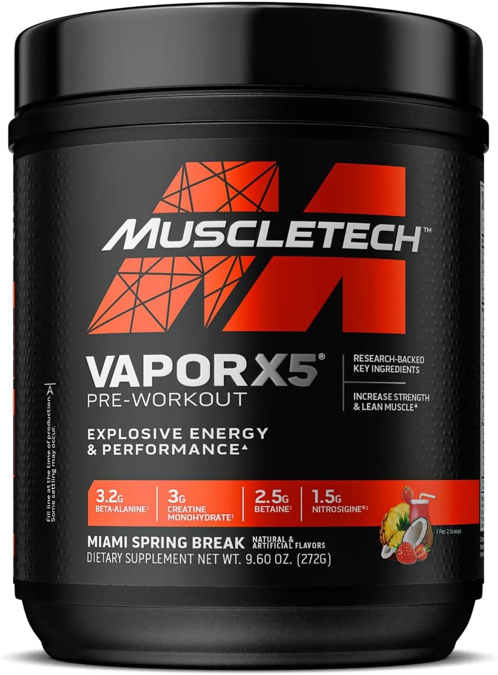 MuscleTech | Vapor X5 | پودر قبل از تمرین | انرژی پمپ عضلانی شدید | مکمل‌های تغذیه ورزشی عضله‌ساز برای زنان و مردان | Miami Spring Break | ۲۷۲ گرم | ۳۰ سروینگ
