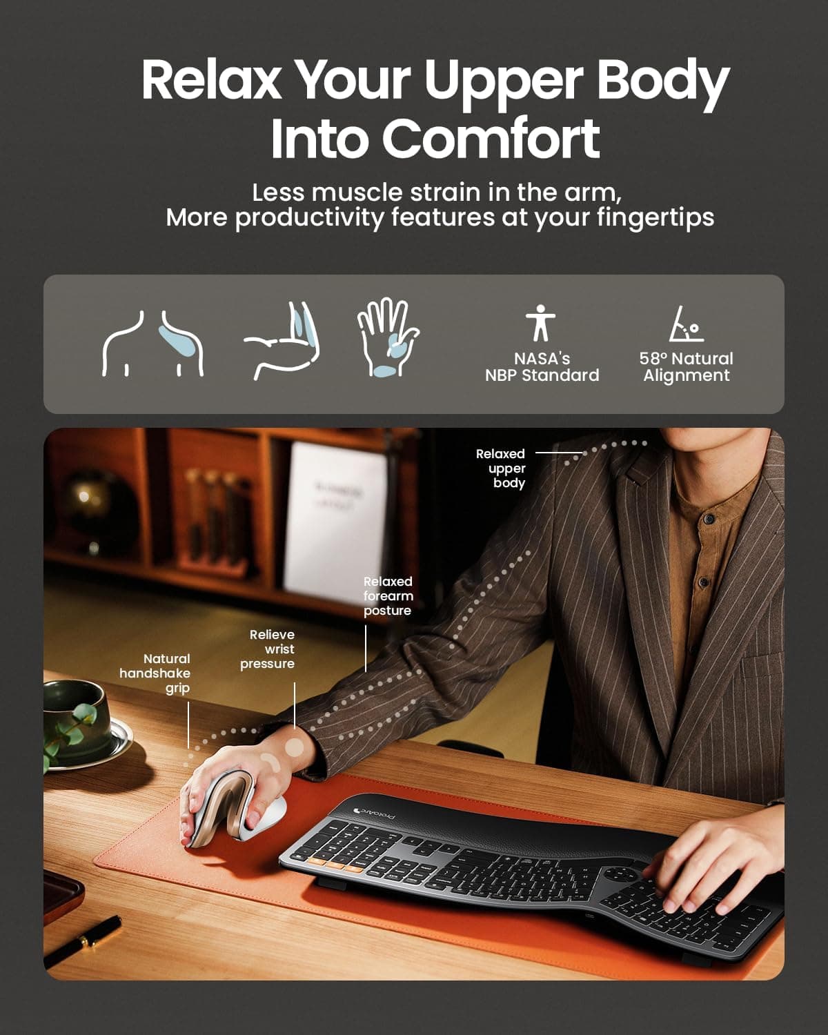 ماوس ارگونومیک ProtoArc، مدل EM11 NL، ماوس عمودی بی‌سیم بلوتوثی قابل شارژ، با قابلیت اتصال به 3 دستگاه مختلف برای Computer/PC/Laptop، ماوس اپتیکال 2.4GHz برای Windows و Mac OS، رنگ سفید طلایی 3563