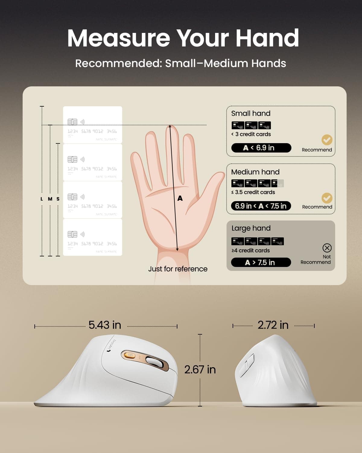ماوس ارگونومیک ProtoArc، مدل EM11 NL، ماوس عمودی بی‌سیم بلوتوثی قابل شارژ، با قابلیت اتصال به 3 دستگاه مختلف برای Computer/PC/Laptop، ماوس اپتیکال 2.4GHz برای Windows و Mac OS، رنگ سفید طلایی 3565
