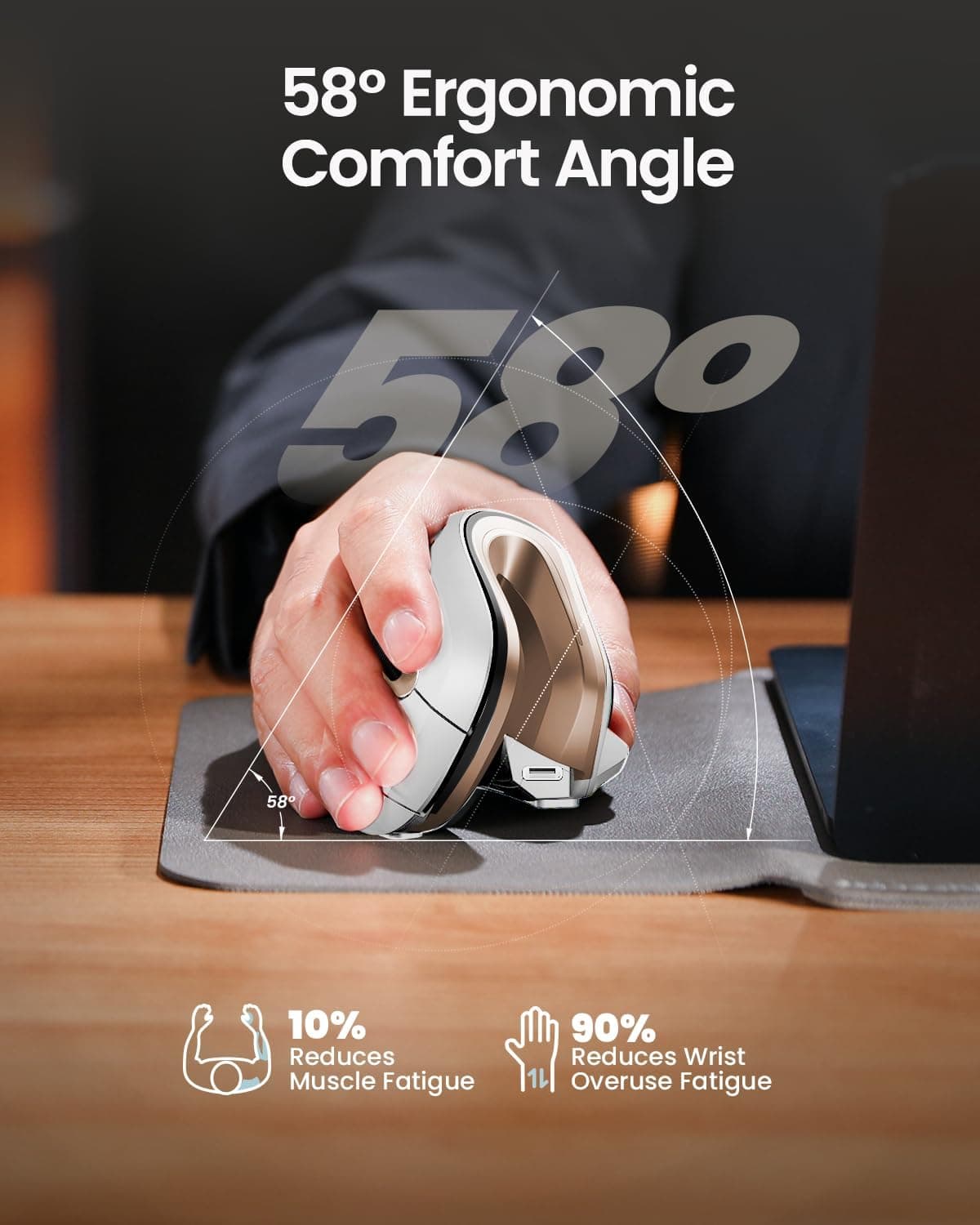 ماوس ارگونومیک ProtoArc، مدل EM11 NL، ماوس عمودی بی‌سیم بلوتوثی قابل شارژ، با قابلیت اتصال به 3 دستگاه مختلف برای Computer/PC/Laptop، ماوس اپتیکال 2.4GHz برای Windows و Mac OS، رنگ سفید طلایی 3566