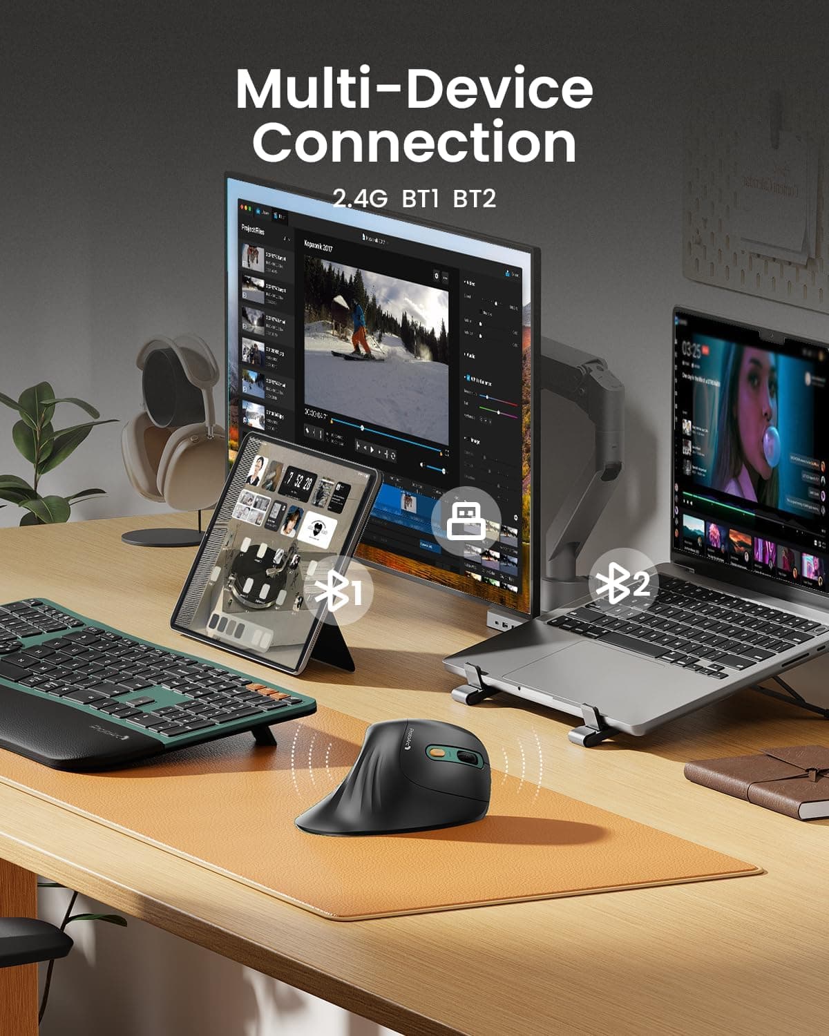 ماوس ارگونومیک ProtoArc، ماوس عمودی بی‌سیم EM11 NL، ماوس ارگو با قابلیت اتصال به چند دستگاه، ماوس قابل شارژ از طریق USB-C برای Windows، Mac OS، رایانه شخصی/نوت‌بوک/لپ‌تاپ، سبز 3570