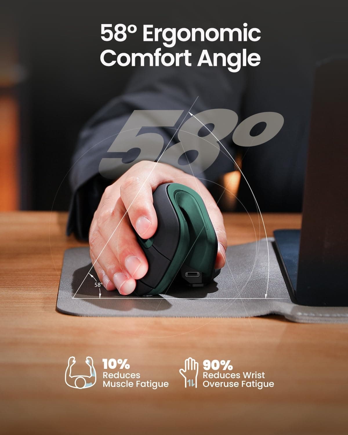 ماوس ارگونومیک ProtoArc، ماوس عمودی بی‌سیم EM11 NL، ماوس ارگو با قابلیت اتصال به چند دستگاه، ماوس قابل شارژ از طریق USB-C برای Windows، Mac OS، رایانه شخصی/نوت‌بوک/لپ‌تاپ، سبز 3573