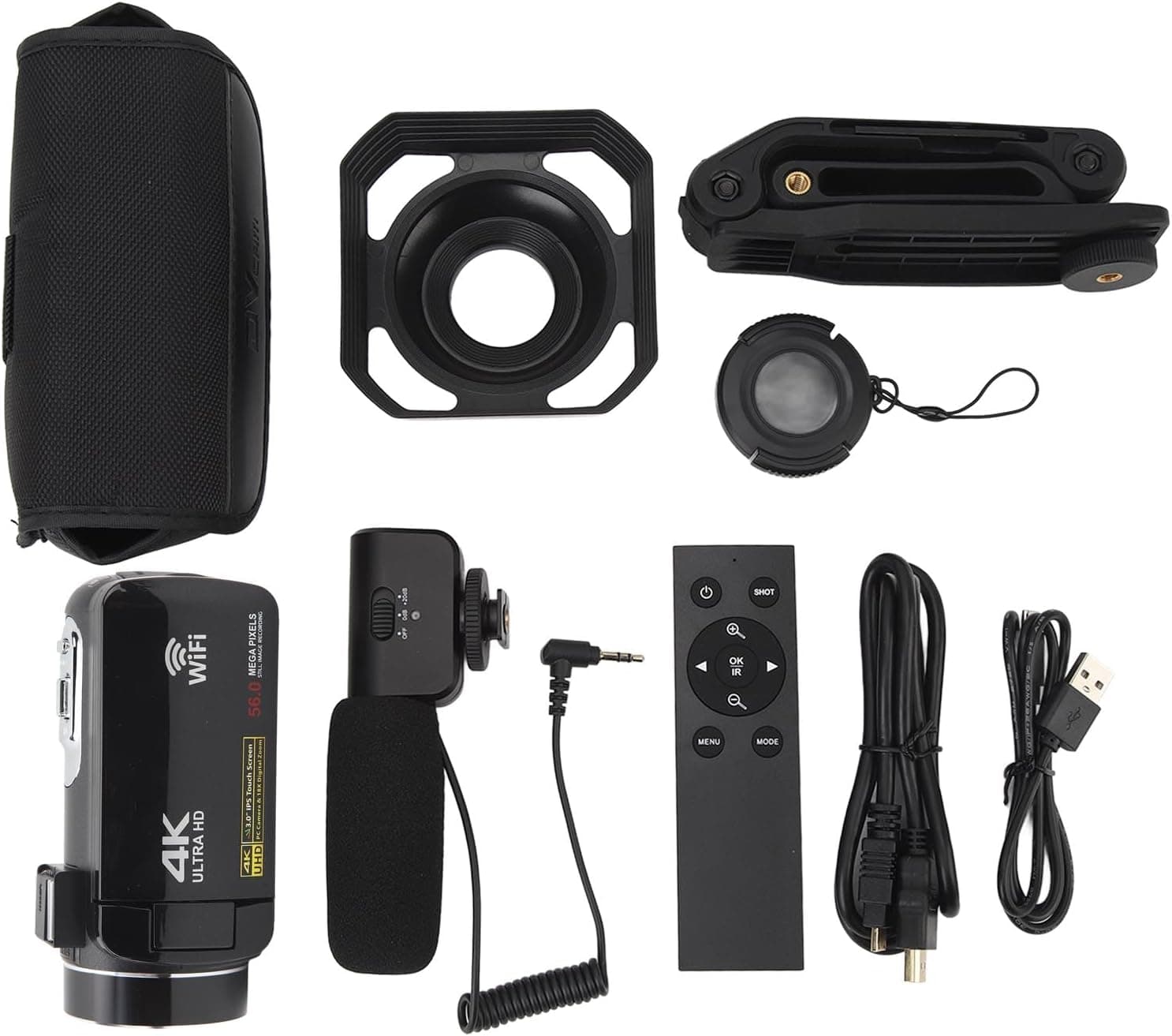 دوربین فیلمبرداری ویدئو 4K 30FPS 56MP با قابلیت شب، زوم 18X، میکروفون خارجی، ریموت کنترل - دوربین Vlogging قابل حمل با خروجی HD - ایده‌آل برای Vlogging و عکاسی 3581