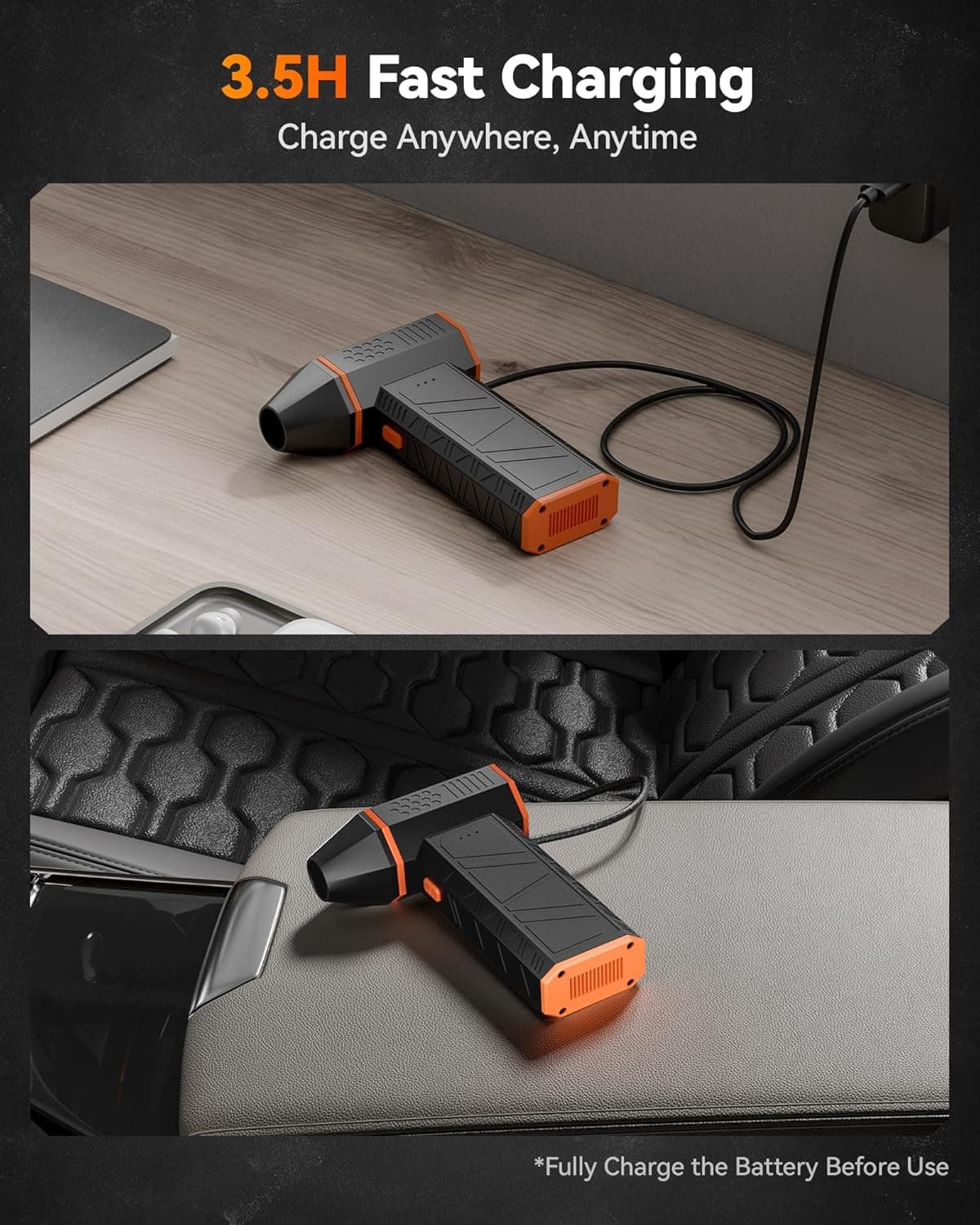 دستگاه دمنده هوای برقی WOLFBOX MF50 - دمنده هوای بی‌سیم فوق‌العاده قدرتمند با سرعت 110000RPM، مینی Blower سه‌سرعته قابل تنظیم با شارژ سریع، دمنده گرد و غبار برای کامپیوتر، کیبورد، خانه، فضای باز و خودرو MF 50 3588