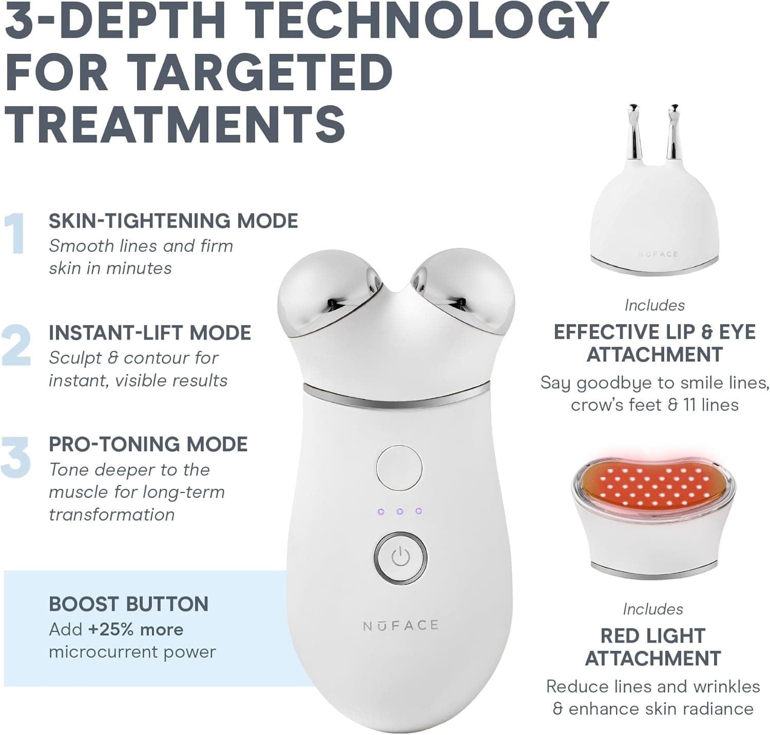 دستگاه صورت NuFACE TRINITY+ با جریان Microcurrent – کاهش‌دهنده چین و چروک با سری مخصوص لب و چشم، تأیید شده توسط FDA برای سفت کردن و فرم‌دهی هدفمند صورت، همراه با ژل فعال‌کننده Microcurrent و کرم ابریشمی. 384