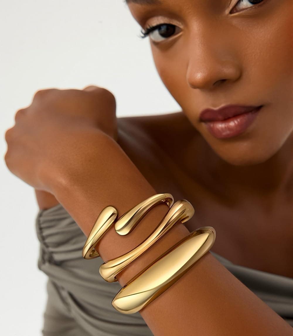 ست ۳ عددی دستبند پهن و برجسته طلایی – دستبند مد روز برای مچ دست، قابل ست شدن و مناسب برای ایجاد استایل چشمگیر، جواهرات فشن برای عروسی، مهمانی، سفر، مناسب برای زنان و دختران، هدیه شیک برای او. 406