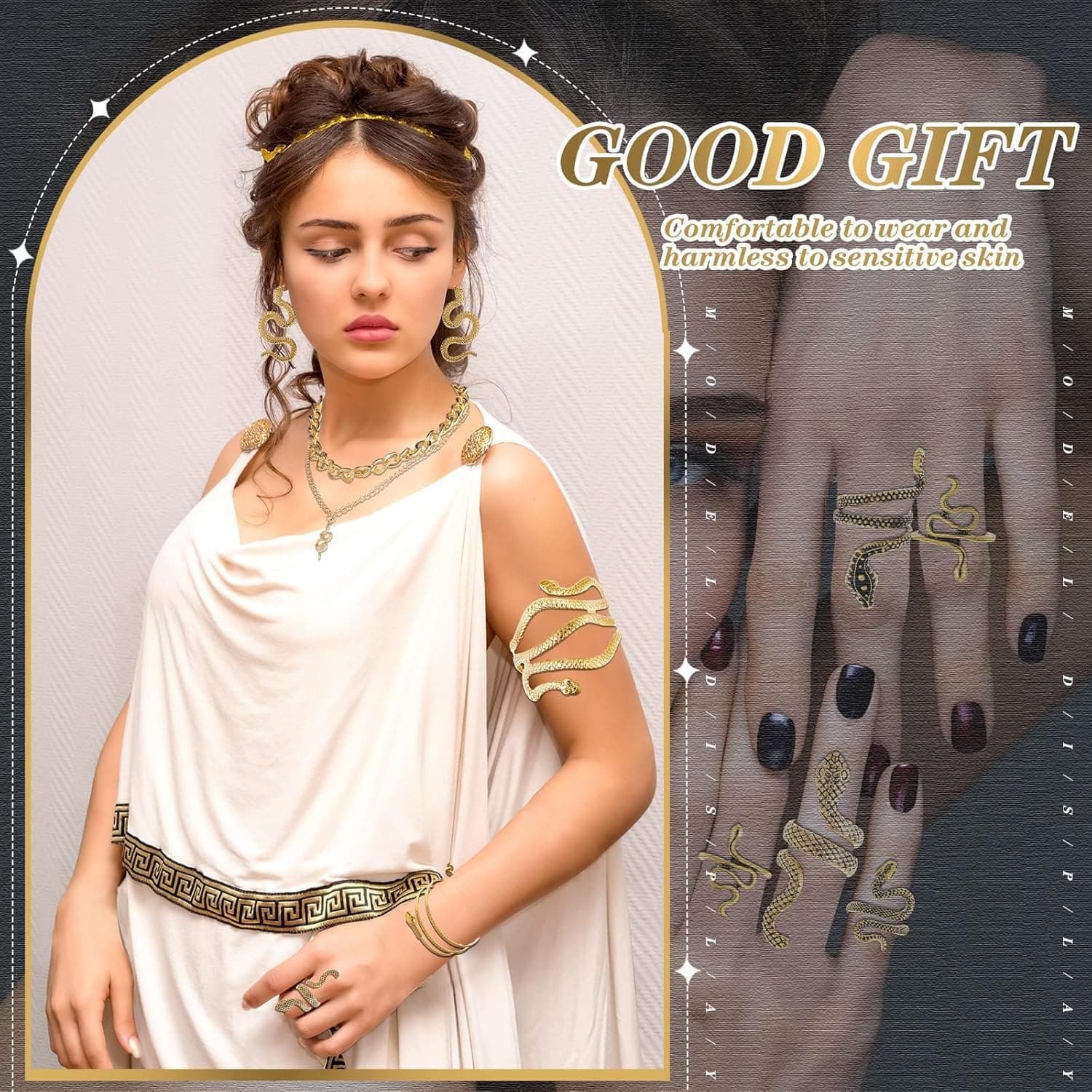 ست جواهرات مار NALACAL برای زنان به سبک مصری – شامل گردنبند، گوشواره، دستبند، النگو و انگشتر، ست انگشتر مار شخصی‌سازی‌شده به سبک پانک، مناسب برای نقش‌آفرینی و کارناوال – ۸ تکه.