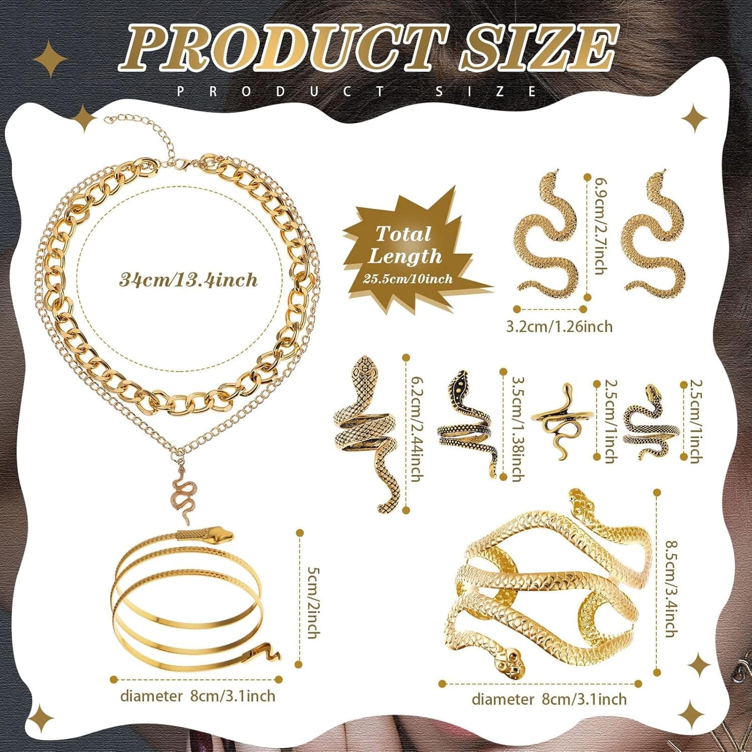 ست جواهرات مار NALACAL برای زنان به سبک مصری – شامل گردنبند، گوشواره، دستبند، النگو و انگشتر، ست انگشتر مار شخصی‌سازی‌شده به سبک پانک، مناسب برای نقش‌آفرینی و کارناوال – ۸ تکه. 431