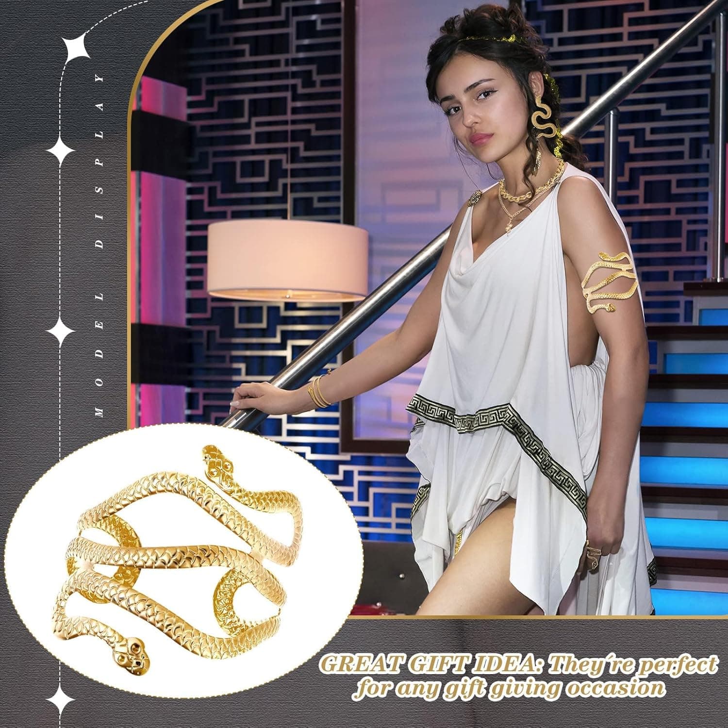 ست جواهرات مار NALACAL برای زنان به سبک مصری – شامل گردنبند، گوشواره، دستبند، النگو و انگشتر، ست انگشتر مار شخصی‌سازی‌شده به سبک پانک، مناسب برای نقش‌آفرینی و کارناوال – ۸ تکه. 434