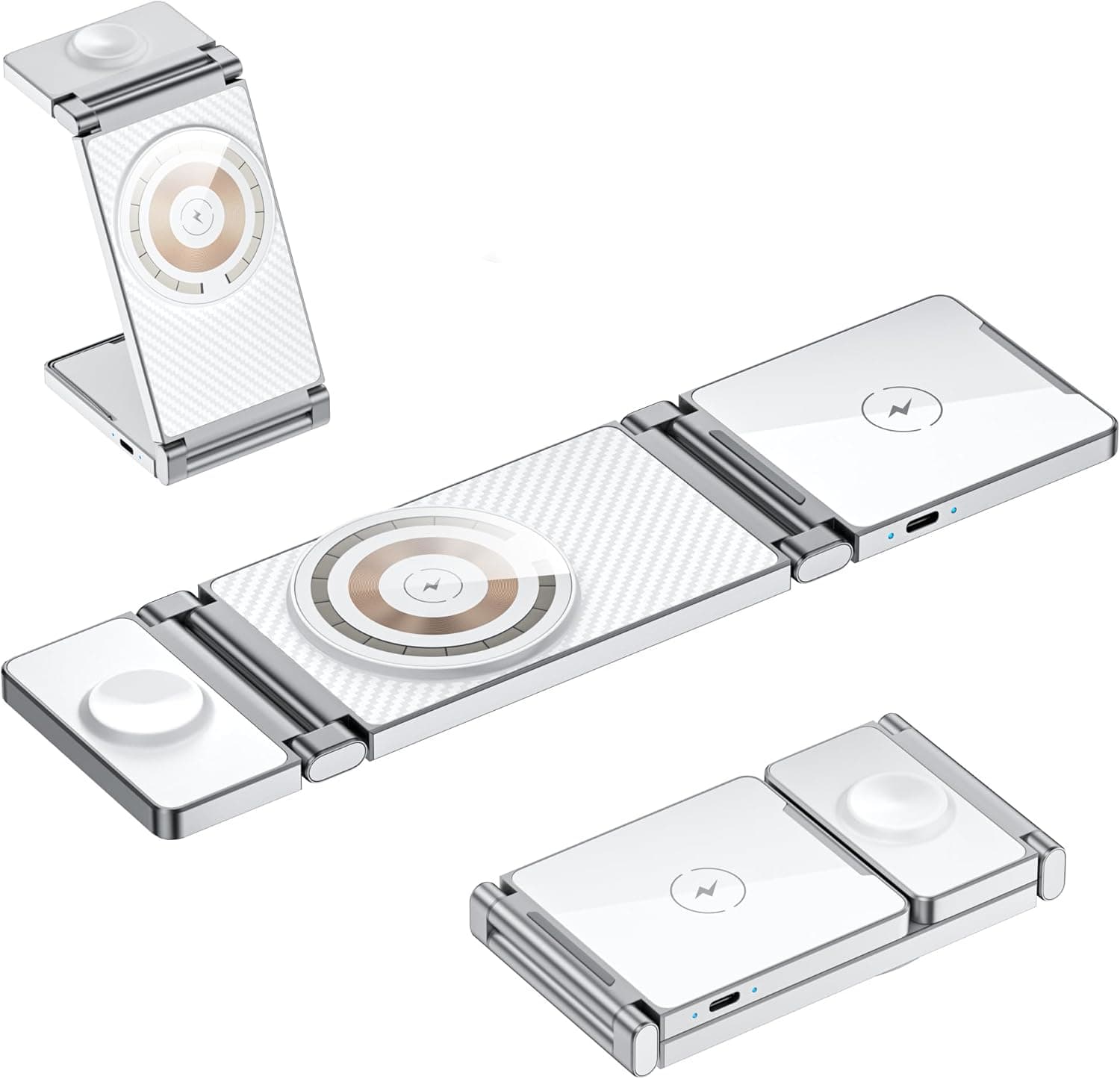 ایستگاه شارژ بی‌سیم ۳ در ۱ KASTWAVE – پایه شارژ برای iPhone 12/13/14/15 Pro Max/Mini، Apple Watch و AirPods، پایه شارژ تاشو و قابل حمل.