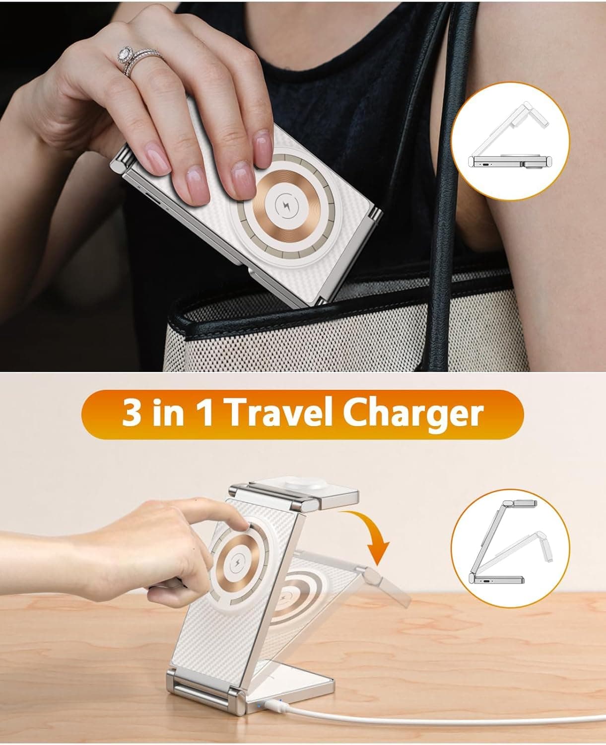 ایستگاه شارژ بی‌سیم ۳ در ۱ KASTWAVE – پایه شارژ برای iPhone 12/13/14/15 Pro Max/Mini، Apple Watch و AirPods، پایه شارژ تاشو و قابل حمل. 483