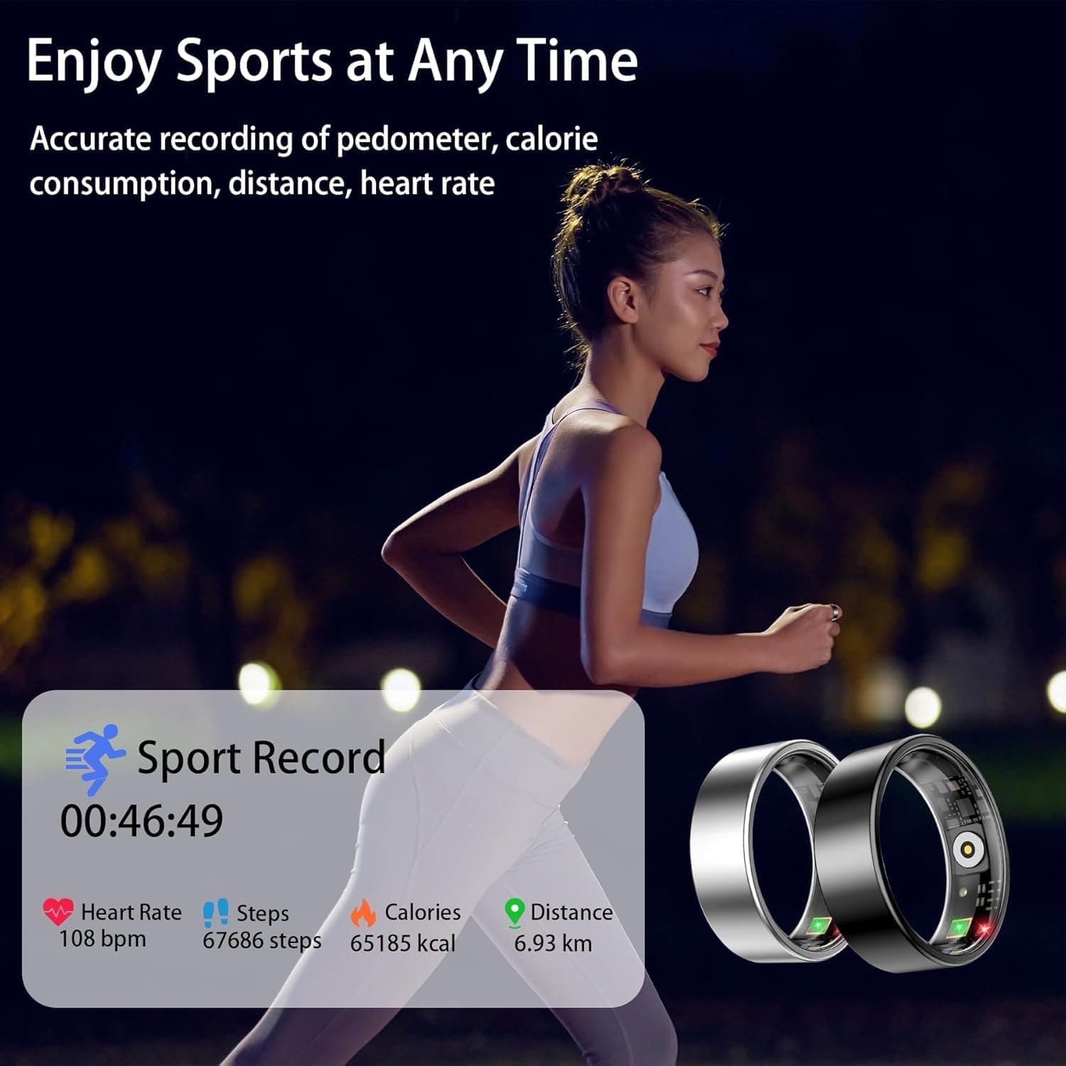 حلقه هوشمند Smart Ring Health Tracker – حلقه تناسب اندام با ردیاب خواب و گام‌ها، حلقه سلامت ضدآب از جنس استیل ضدزنگ با مانیتور ضربان قلب، همراه با کیس شارژ، رنگ مشکی، سایز ۹.