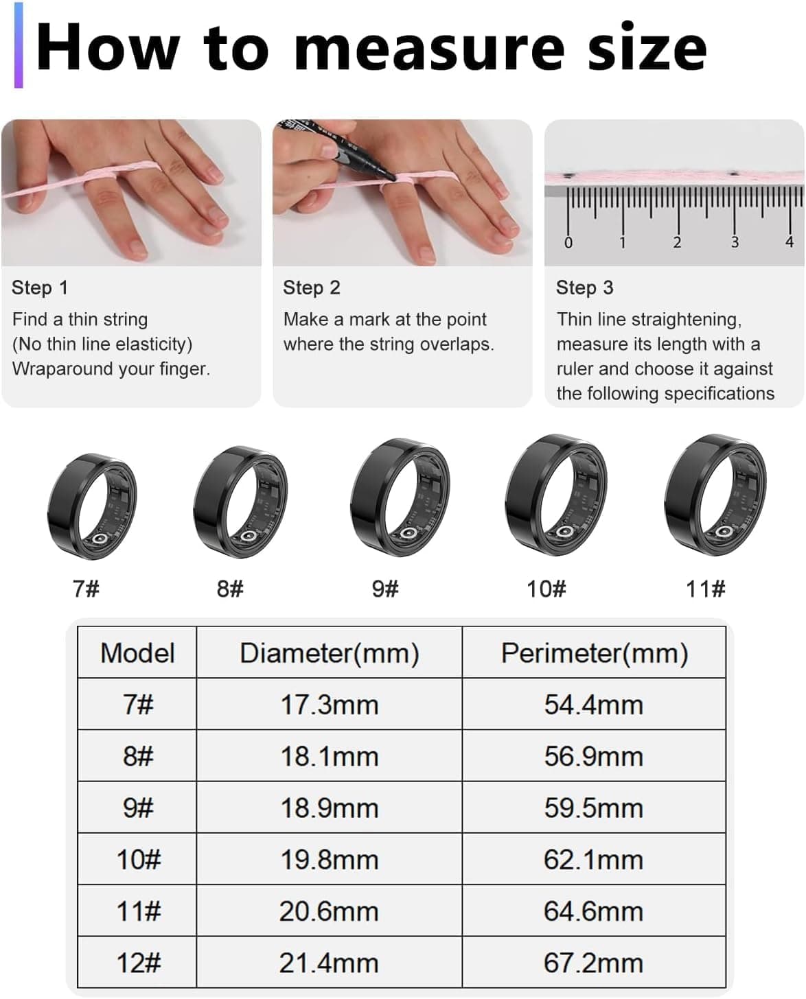 حلقه هوشمند Smart Ring Health Tracker – حلقه تناسب اندام با ردیاب خواب و گام‌ها، حلقه سلامت ضدآب از جنس استیل ضدزنگ با مانیتور ضربان قلب، همراه با کیس شارژ، رنگ مشکی، سایز ۹. 507