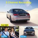 دوربین خودرو ۳ کاناله (جلو، عقب و داخل کابین) – کیفیت 1080P، با دید در شب IR، ضبط حلقه‌ای، سنسور G، مانیتور پارکینگ و ضبط ۲۴ ساعته، دوربین سه‌راهه برای خودرو. 522