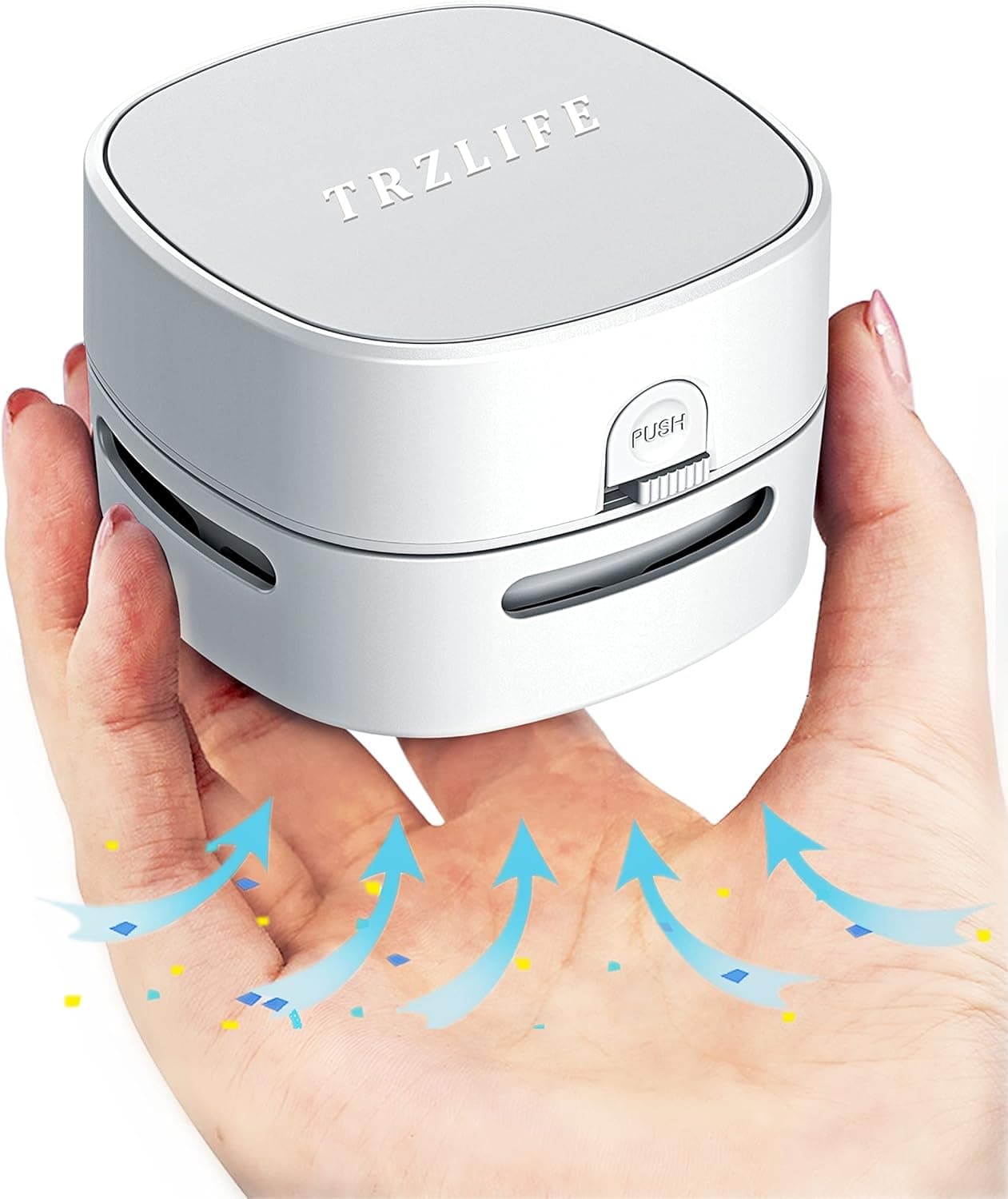 TRZLIFE جارو رومیزی – مینی و بی‌سیم، با باتری‌های AA، مناسب برای تمیز کردن ذرات ریز و خرده‌ها از میز، کشو و پیشخوان، با جزئیات بهبود‌یافته، رنگ سفید، همراه با دو باتری AA، هدیه‌ای ایده‌آل برای علاقه‌مندان به تکنولوژی و سرگرمی در عید پاک یا مهمانی White Elephant.