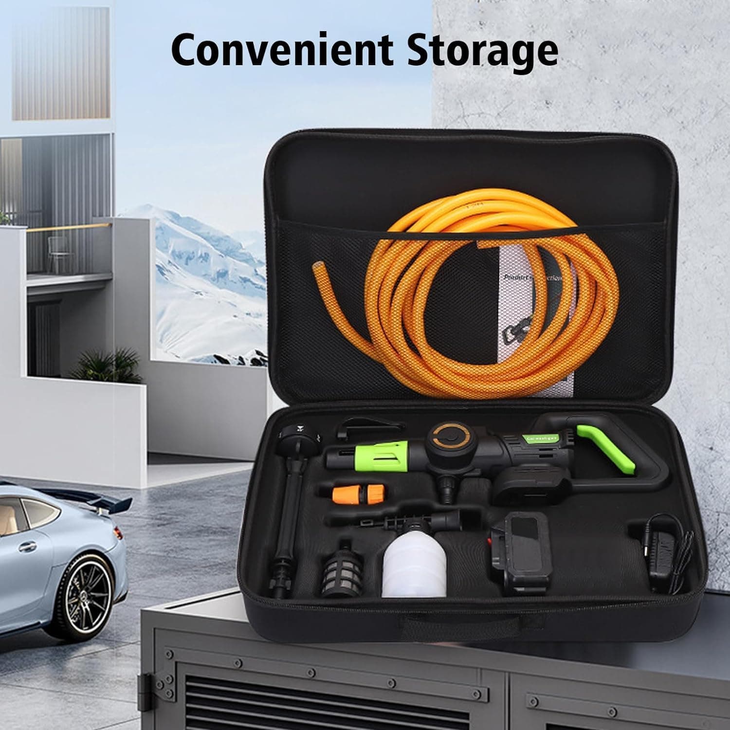 کارواش بی‌سیم با فشار بالا – دستگاه شستشوی قابل حمل خودرو، پاک‌کننده برقی با فشار قابل تنظیم در ۳ حالت، تفنگ شستشوی قابل شارژ برای خودرو، باغ و کف – رنگ سبز. 566