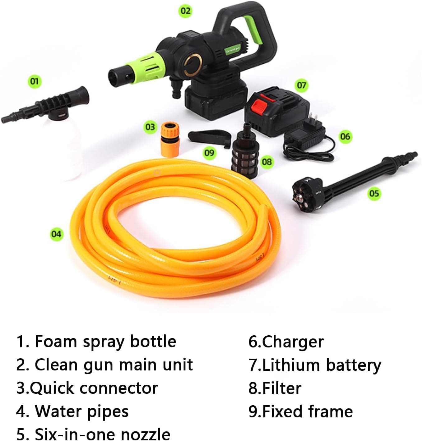 کارواش بی‌سیم با فشار بالا – دستگاه شستشوی قابل حمل خودرو، پاک‌کننده برقی با فشار قابل تنظیم در ۳ حالت، تفنگ شستشوی قابل شارژ برای خودرو، باغ و کف – رنگ سبز. 568
