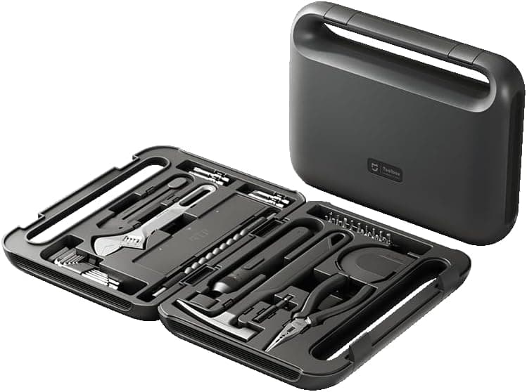ست ابزار برقی Xiaomi Mijia اورجینال – شامل پیچ‌گوشتی قابل حمل و ابزارهای دستی خانگی، همراه با جعبه پلاستیکی برای نگهداری و نظم‌دهی ابزارها.