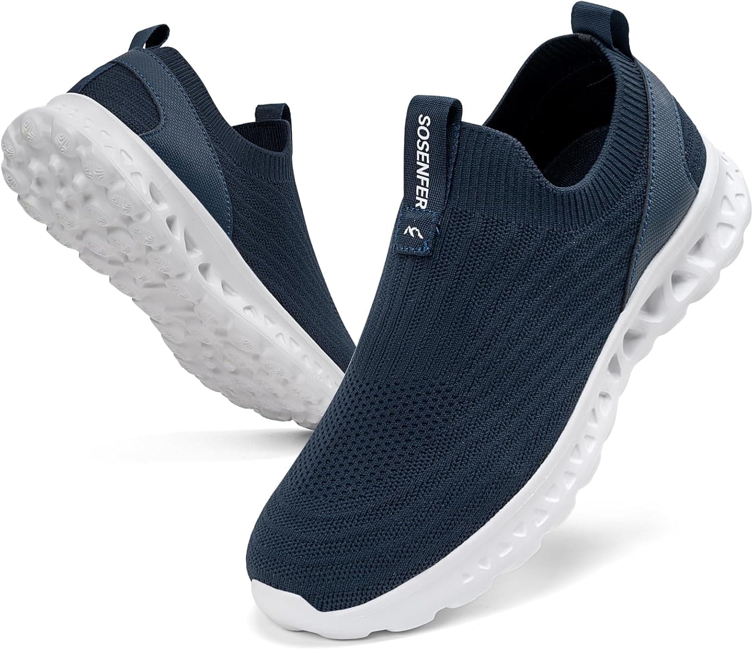 کفش مردانه Slip On بدون بند، رویه مش مشبک قابل تنفس، کتانی اسپرت روزمره، کفش ورزشی، کتانی پیاده‌روی سبک، کفش دویدن، سرمه‌ای تیره، سایز 47 EU 658