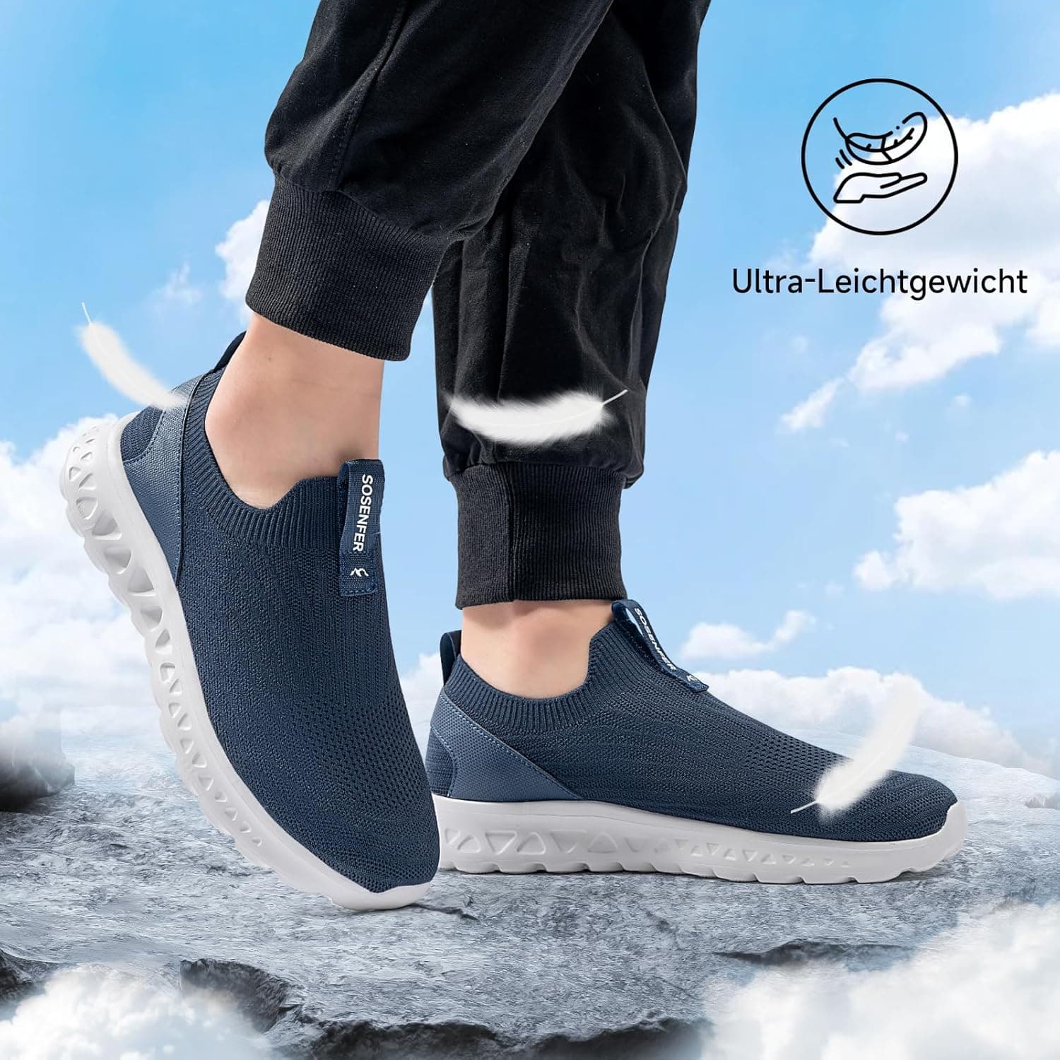 کفش مردانه Slip On بدون بند، رویه مش مشبک قابل تنفس، کتانی اسپرت روزمره، کفش ورزشی، کتانی پیاده‌روی سبک، کفش دویدن، سرمه‌ای تیره، سایز 47 EU 659