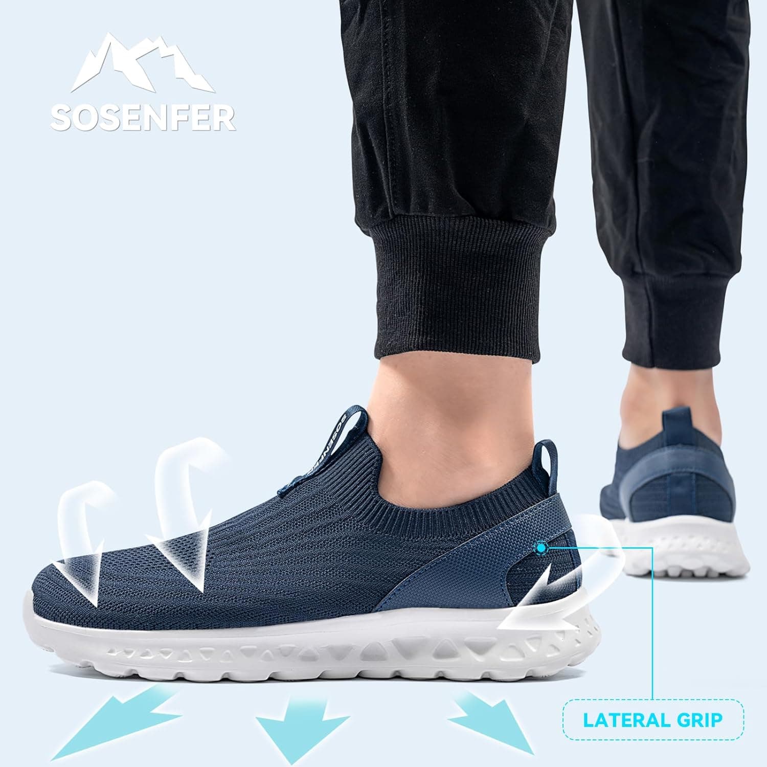 کفش مردانه Slip On بدون بند، رویه مش مشبک قابل تنفس، کتانی اسپرت روزمره، کفش ورزشی، کتانی پیاده‌روی سبک، کفش دویدن، سرمه‌ای تیره، سایز 47 EU 661
