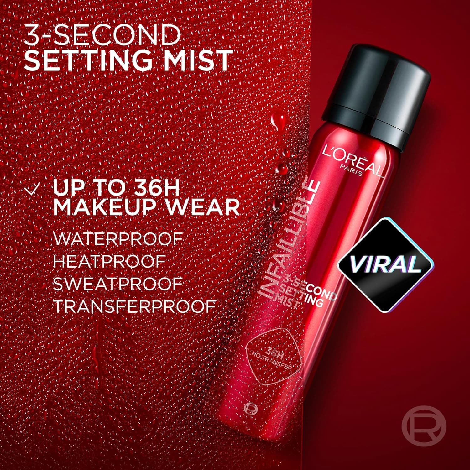 اسپری فیکس‌کننده ۳ ثانیه‌ای L’Oréal Paris L'Oreal Infallible، میست بسیار ریز برای ماندگاری تا ۳۶ ساعت، شفاف، ۱.۷۶ اونس مایع 667