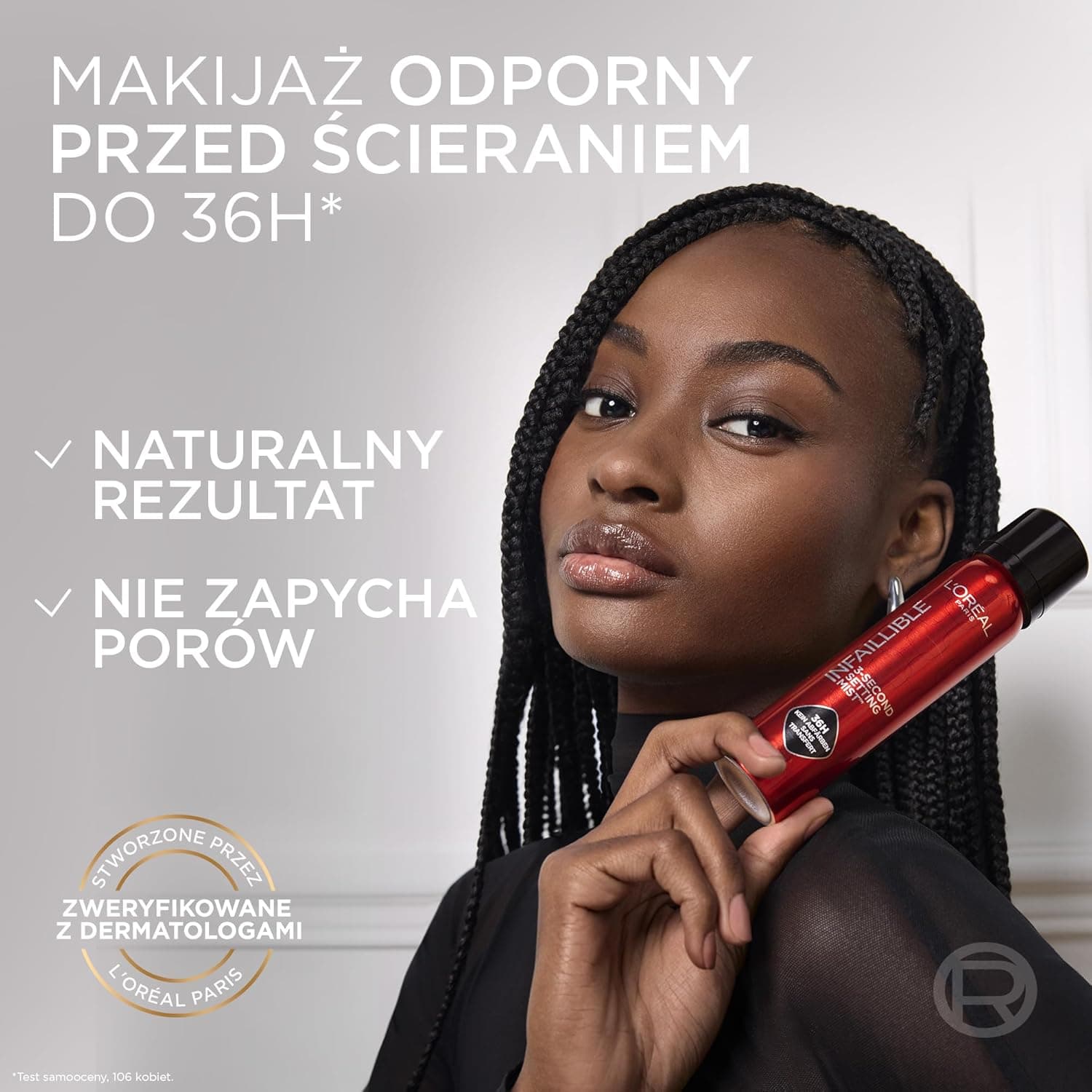 اسپری فیکس‌کننده ۳ ثانیه‌ای L’Oréal Paris L'Oreal Infallible، میست بسیار ریز برای ماندگاری تا ۳۶ ساعت، شفاف، ۱.۷۶ اونس مایع 672