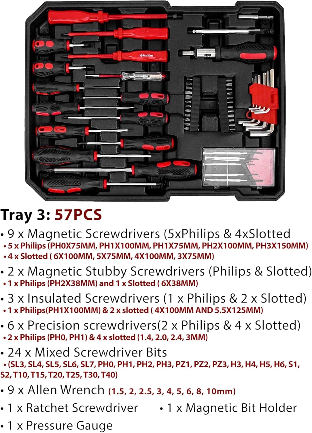 ست ابزار حرفه‌ای Toshionics، ۱۸۷ تکه، کیت ابزار مکانیک با کیف چرخ‌دار آلومینیومی محکم، کیت آچار جغجغه و بکس مکانیک خودرو، جعبه نظم‌دهنده، جعبه‌ابزار عمومی خانگی و خودرو 719