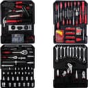 ست ابزار حرفه‌ای Toshionics، ۱۸۷ تکه، کیت ابزار مکانیک با کیف چرخ‌دار آلومینیومی محکم، کیت آچار جغجغه و بکس مکانیک خودرو، جعبه نظم‌دهنده، جعبه‌ابزار عمومی خانگی و خودرو 721