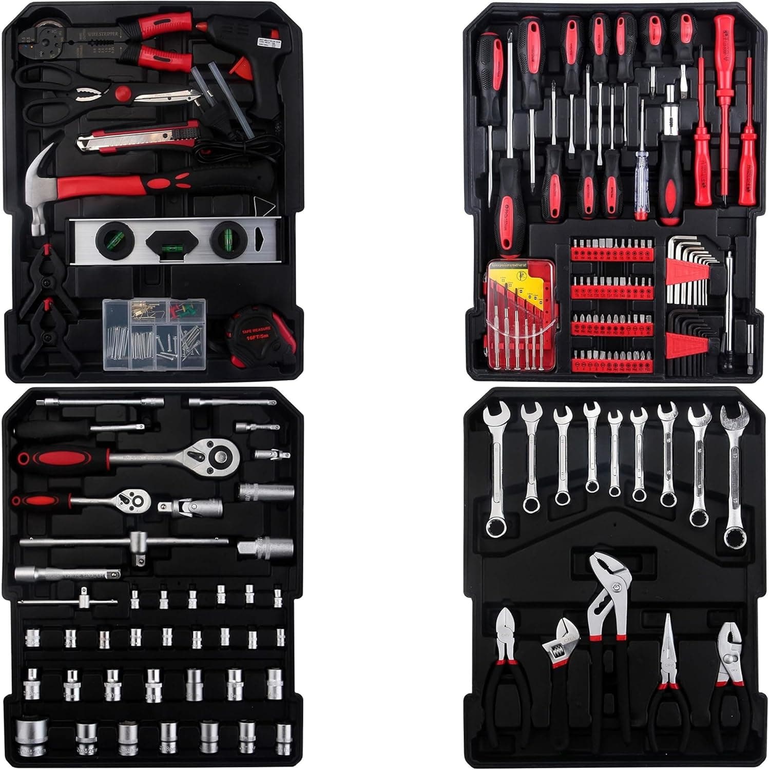 ست ابزار حرفه‌ای Toshionics، ۱۸۷ تکه، کیت ابزار مکانیک با کیف چرخ‌دار آلومینیومی محکم، کیت آچار جغجغه و بکس مکانیک خودرو، جعبه نظم‌دهنده، جعبه‌ابزار عمومی خانگی و خودرو 721