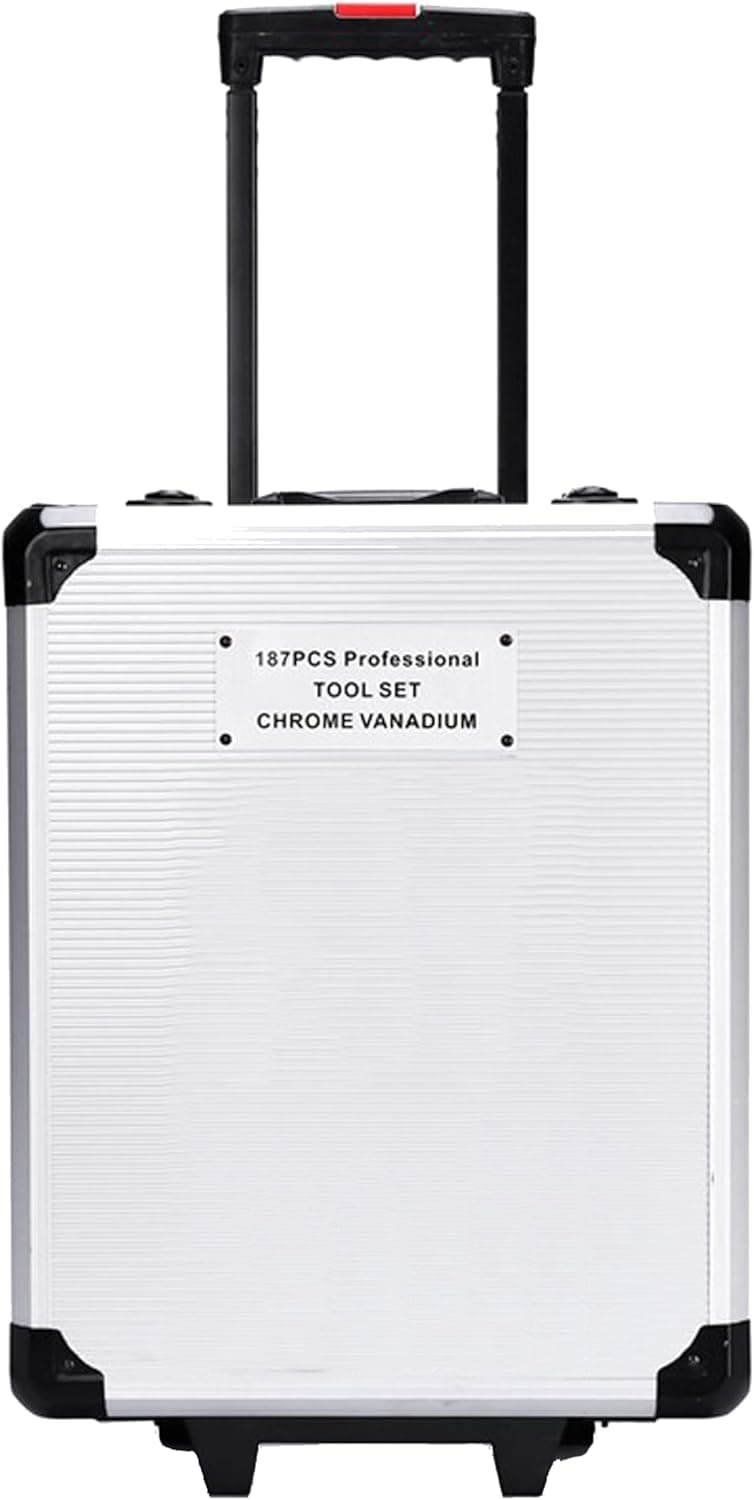 ست ابزار حرفه‌ای Toshionics، ۱۸۷ تکه، کیت ابزار مکانیک با کیف چرخ‌دار آلومینیومی محکم، کیت آچار جغجغه و بکس مکانیک خودرو، جعبه نظم‌دهنده، جعبه‌ابزار عمومی خانگی و خودرو 723