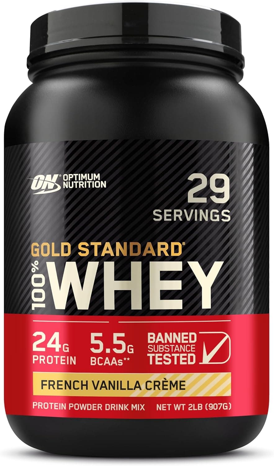 پودر پروتئین وی 100% Gold Standard Optimum Nutrition (ON) با منبع اصلی Isolate، 24 گرم پروتئین برای حمایت و ریکاوری عضلات - طعم French Vanilla Creme، وزن 2 پوند، 29 سروینگ (907 گرم) French Vanilla Crème 725
