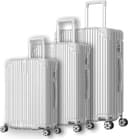 ست چمدان، ۳ تکه (۲۰/۲۴/۲۸ اینچ) چمدان با چرخ‌های یونیورسال PC+ABS هاردشل بادوام، قیمت حراج (نقره‌ای) 754