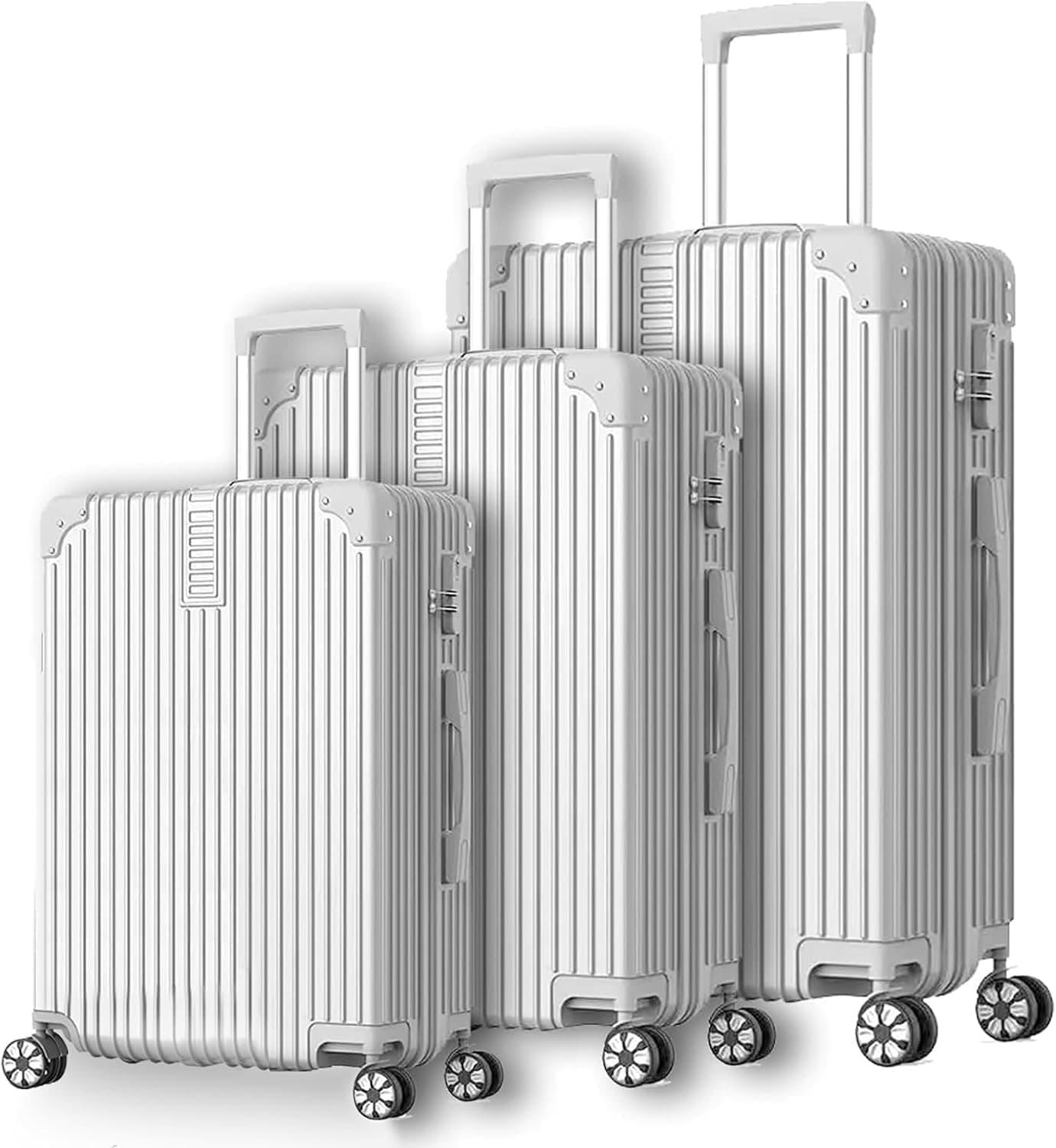 ست چمدان، ۳ تکه (۲۰/۲۴/۲۸ اینچ) چمدان با چرخ‌های یونیورسال PC+ABS هاردشل بادوام، قیمت حراج (نقره‌ای) 754