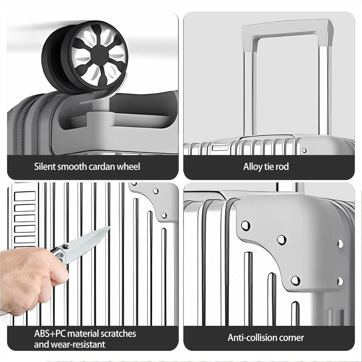 ست چمدان، ۳ تکه (۲۰/۲۴/۲۸ اینچ) چمدان با چرخ‌های یونیورسال PC+ABS هاردشل بادوام، قیمت حراج (نقره‌ای) 757