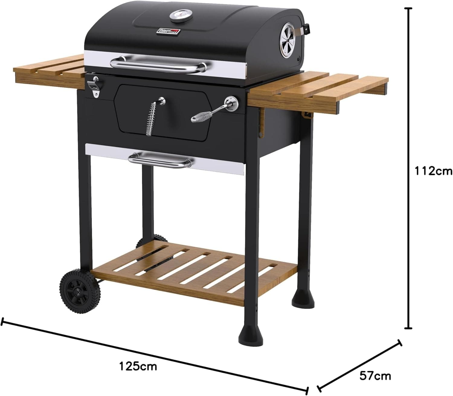 کبابپز و دوددهنده زغالی Royal Gourmet 24 اینچ – گریل فضای باز جادار با سینی زغال قابل تنظیم و قفسه گرمکن برای باربیکیوهای حیاط پشتی W 125 x H 112 x D 57 سانتیمتر 776