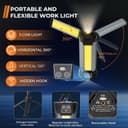 چراغ کار قابل شارژ و چراغ کمپینگ فضای باز – دارای نور LED بی‌سیم با پایه ایستاده قابل جدا شدن (Tripod)، قلاب آویز و کیف حمل، با قابلیت تنظیم روشنایی تا ۵۰۰ / ۱۰۰۰ / ۲۰۰۰ لومن و دمای رنگ قابل تغییر بین ۳۵۰۰ تا ۶۵۰۰ کلوین (Dimmable). 813