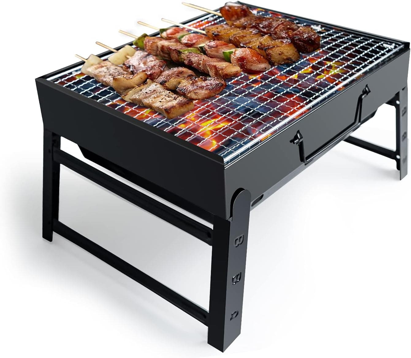 Kizmyee BBQ Grill ذغالی قابل‌حمل – مناسب برای فضای باز، تاشو و استیل ضدزنگ، قابل استفاده روی میز یا زمین، ایده‌آل برای پیک‌نیک، باغ، تراس، کمپ و سفر. ابعاد: ۱۵.۳۵ × ۱۱.۴۱ × ۲.۹۵ اینچ.