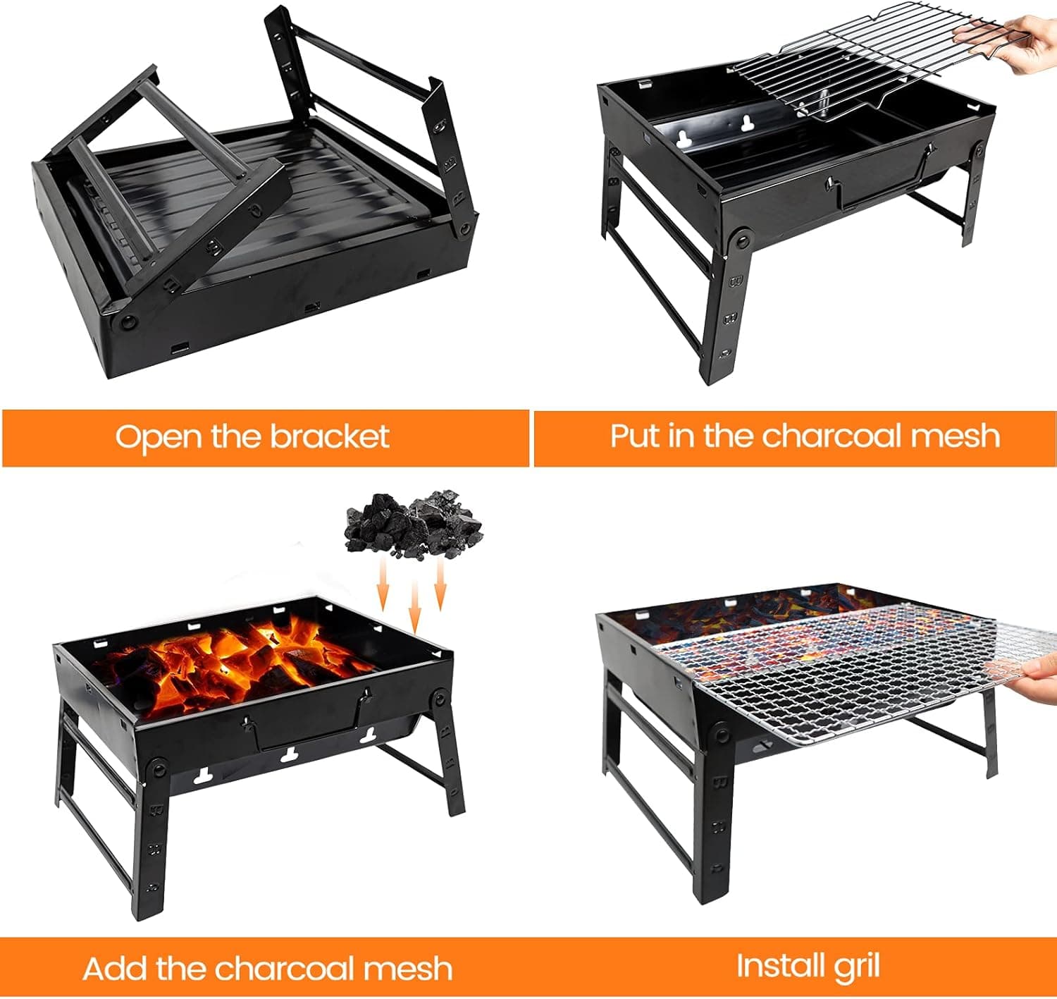 Kizmyee BBQ Grill ذغالی قابل‌حمل – مناسب برای فضای باز، تاشو و استیل ضدزنگ، قابل استفاده روی میز یا زمین، ایده‌آل برای پیک‌نیک، باغ، تراس، کمپ و سفر. ابعاد: ۱۵.۳۵ × ۱۱.۴۱ × ۲.۹۵ اینچ. 827
