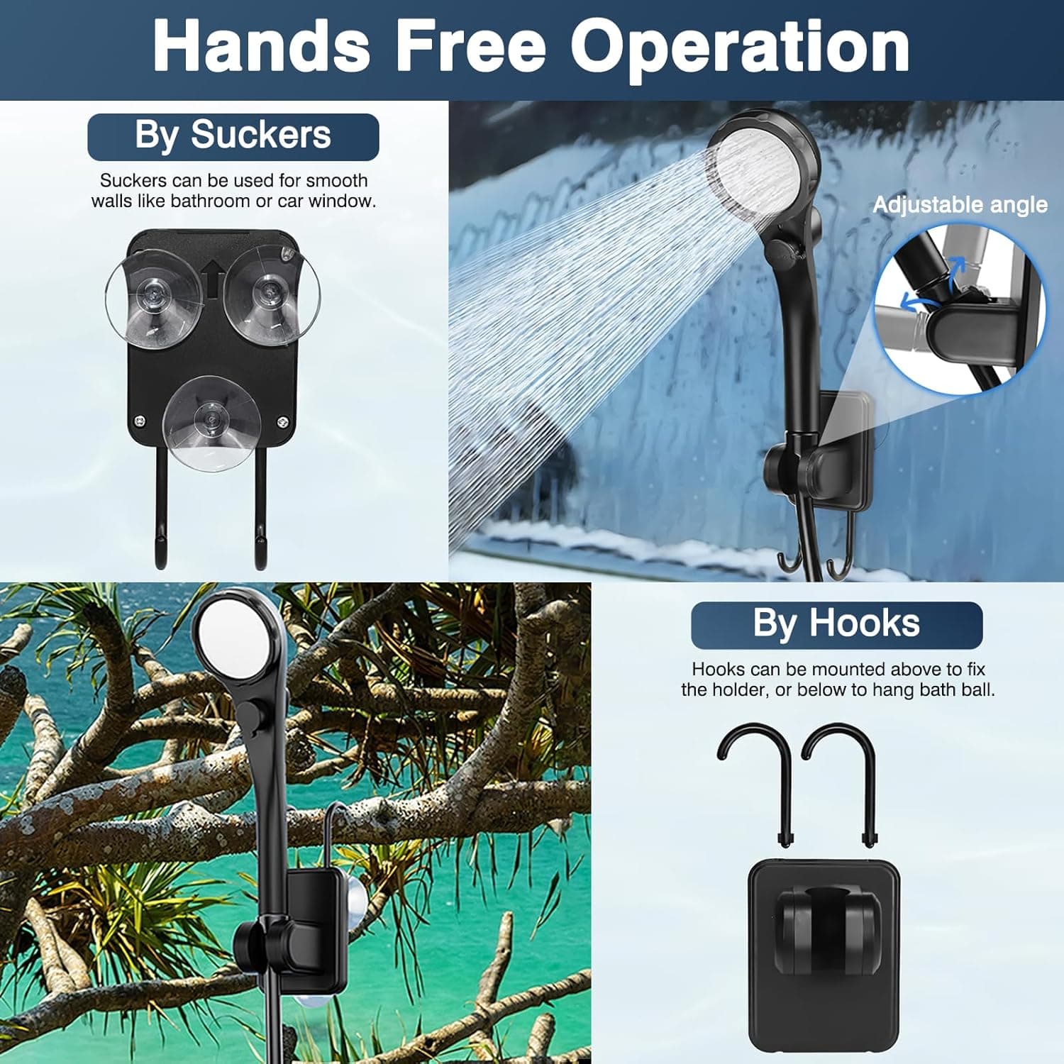 دوش قابل حمل Ponicozy Portable Camping Shower – پمپ برقی قابل شارژ با ظرفیت 6000 میلی‌آمپر ساعت، دارای نمایشگر دیجیتال هوشمند و سری دوش، مناسب برای کمپینگ، پیاده‌روی، سفر با RV و شستشوی حیوانات خانگی. 850