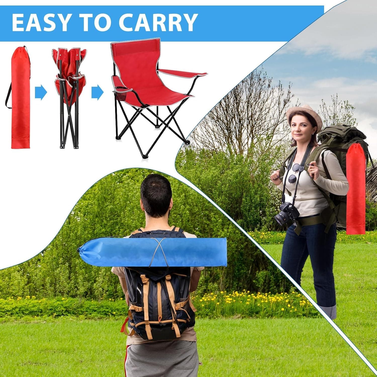 MOMENT صندلی ساحلی قابل حمل و تاشو – چندمنظوره برای بزرگسالان، سبک و مناسب برای حیاط، چمن، فضای باز، سفر، پیک‌نیک و پیاده‌روی، با تحمل وزن تا ۱۱۰ کیلوگرم، همراه با کیف حمل، رنگ تصادفی – بسته ۴ عددی. 857