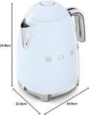 Smeg KLF03PBUK Kettle – سبک رترو دهه ۵۰، ظرفیت ۱.۷ لیتر، دارای نمایشگر سطح آب، پایه چرخشی ۳۶۰ درجه، پایه ضد لغزش، درب با باز شدن نرم، جنس استیل ضد زنگ، رنگ آبی پاستلی، با ۱ سال گارانتی. 897
