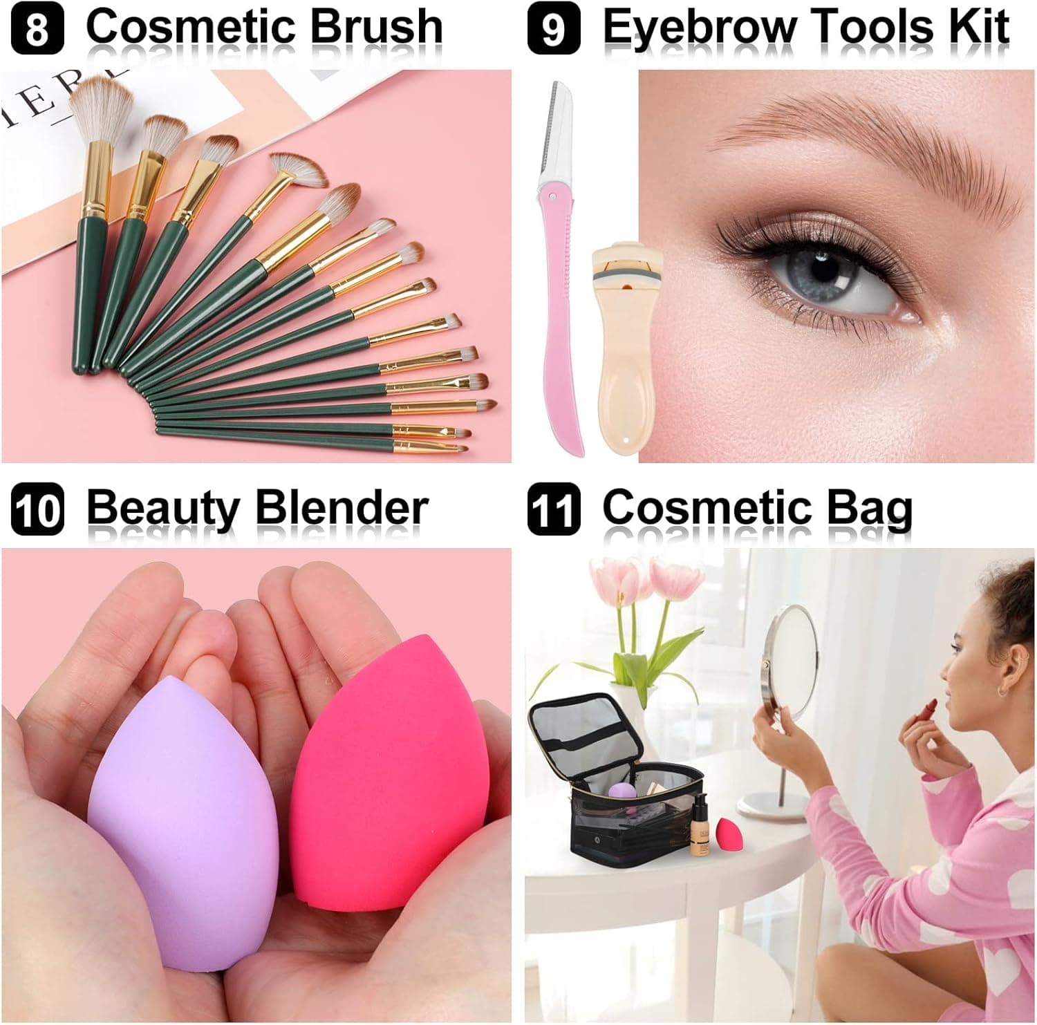 ست آرایش Fenshine، کیت شروع Make Up با کیف نگهدارنده قابلحمل برای سفر، پالت آرایشی با سایه چشم، فوندیشن، برق لب برای نوجوانان و بزرگسالان (Type A) 504