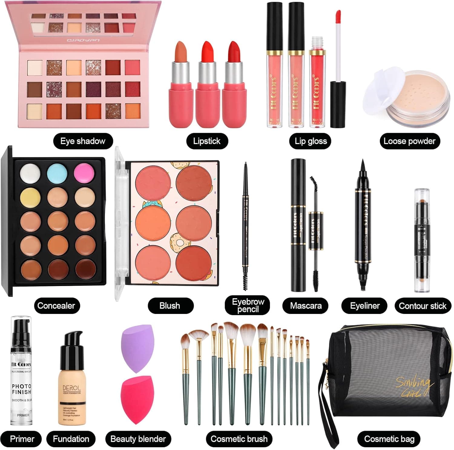 Fenshine Makeup Set – ست کامل آرایشی مناسب افراد مبتدی و حرفهای، همراه با کیف نگهدارنده قابل حمل. شامل پالت آرایش، سایه چشم، کرمپودر، برق لب و سایر لوازم ضروری. مناسب برای نوجوانان و بزرگسالان (مدل Type B).