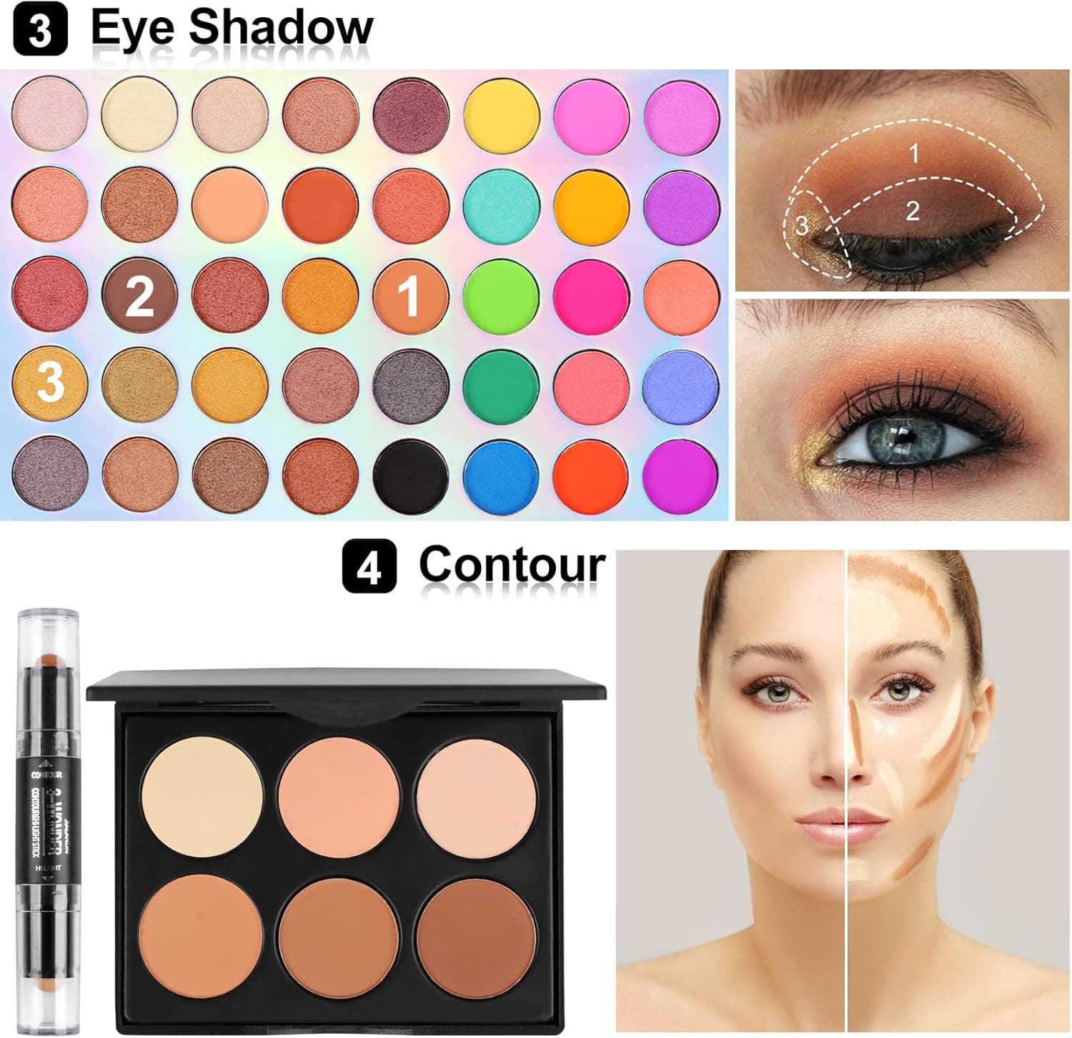 ست آرایش Fenshine، کیت شروع Make Up با کیف نگهدارنده قابلحمل برای سفر، پالت آرایشی با سایه چشم، فوندیشن، برق لب برای نوجوانان و بزرگسالان (Type A) 501