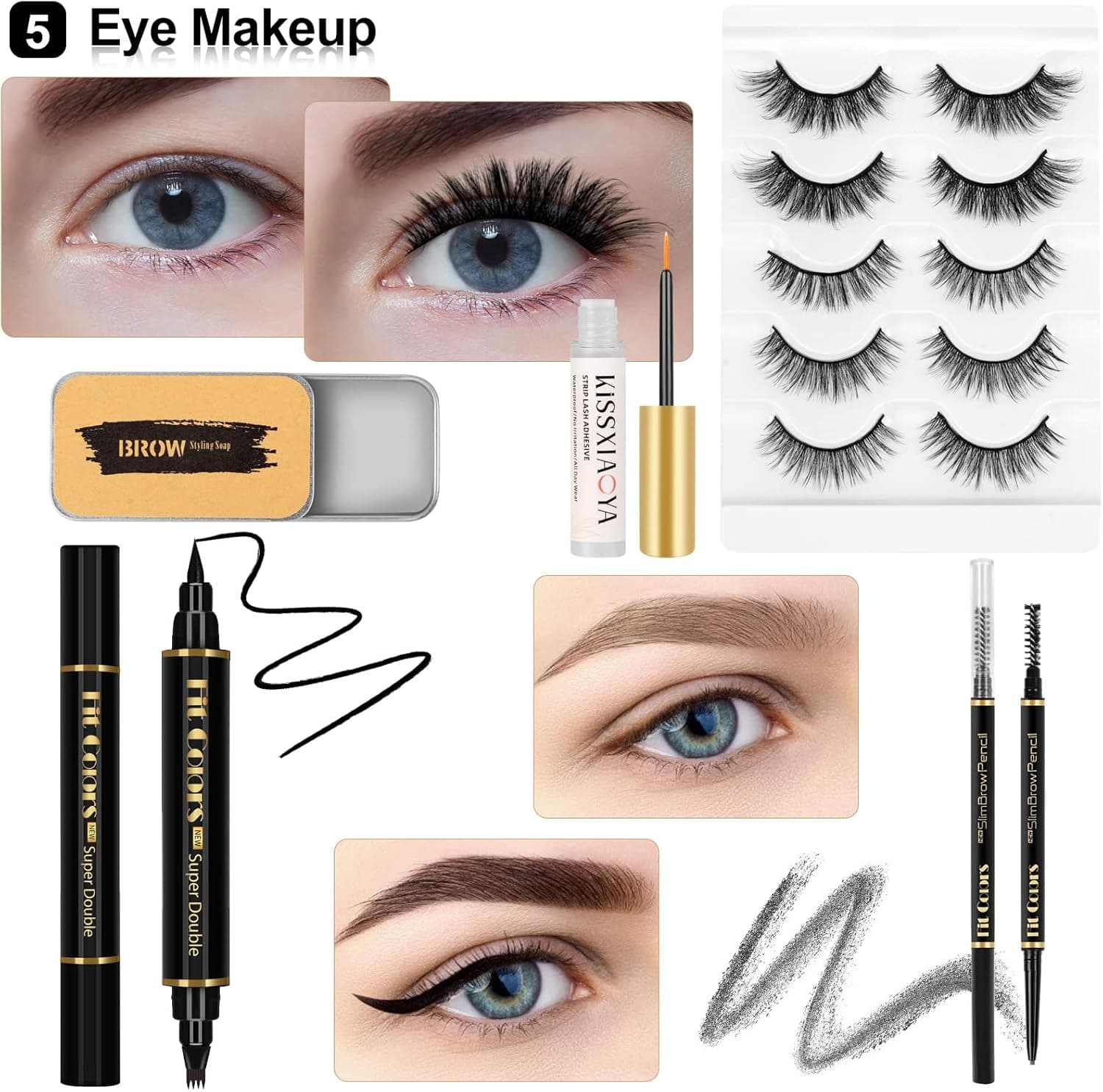 ست آرایش Fenshine، کیت شروع Make Up با کیف نگهدارنده قابلحمل برای سفر، پالت آرایشی با سایه چشم، فوندیشن، برق لب برای نوجوانان و بزرگسالان (Type A) 502