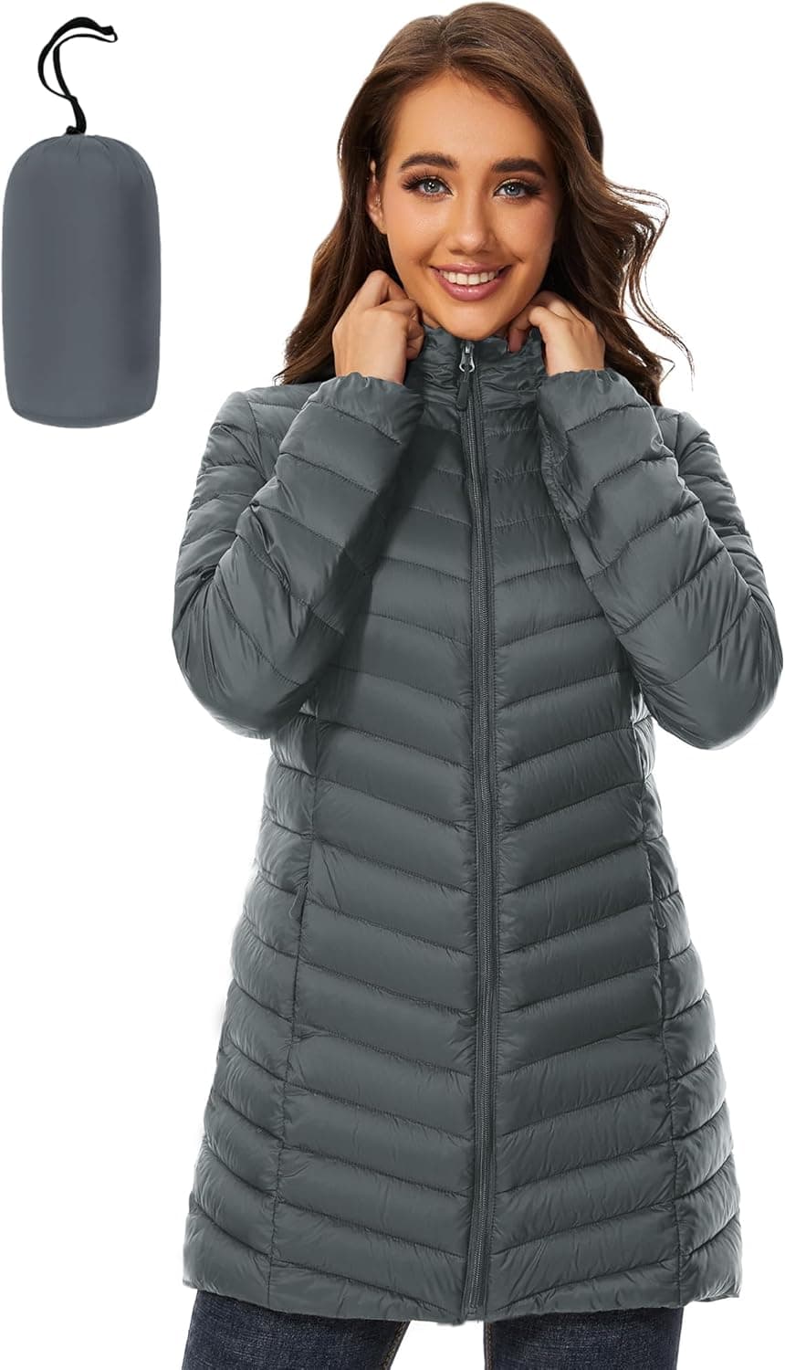 کاپشن زنانه ANOTHER CHOICE – دو رو (Reversible)، گرم و پفدار (Quilted Puffer)، دارای کلاه، مدل بلند و پددار (Long Hooded Padded Winter Coat)، مناسب برای زمستان.