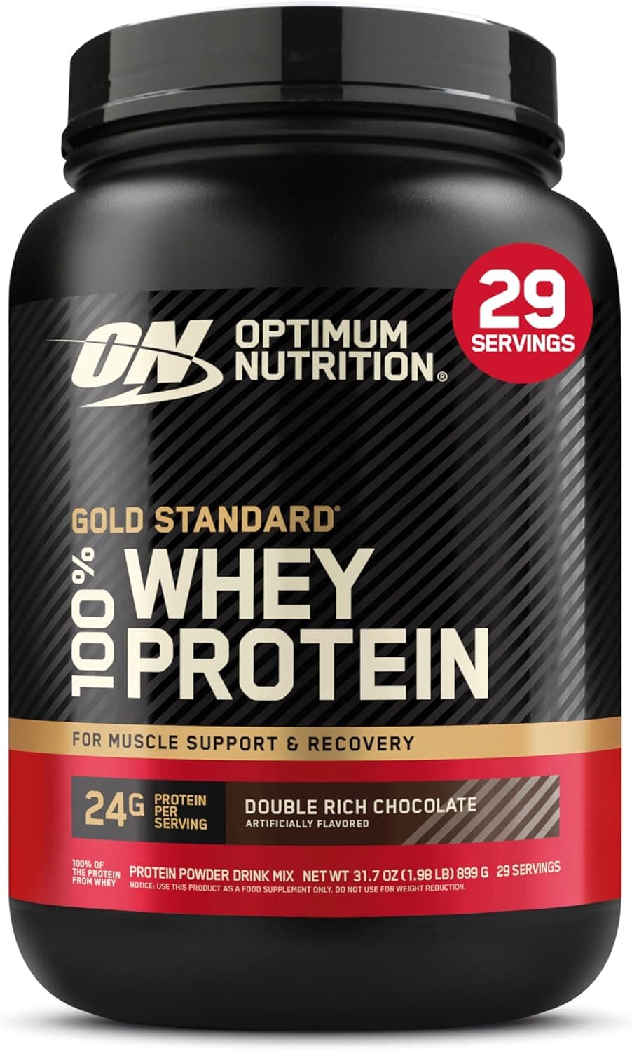 پودر پروتئین Whey 100% Gold Standard Optimum Nutrition (ON) با منبع اصلی Isolate، 24 گرم پروتئین برای حمایت و ریکاوری عضلات - طعم Double Rich Chocolate، وزن 2 Lbs، 29 وعده مصرفی (907 گرم) 1676