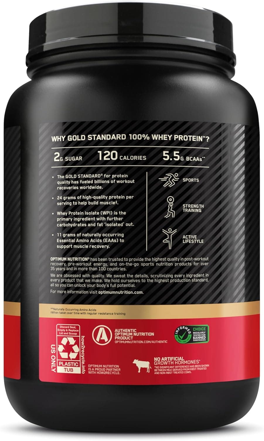 پودر پروتئین Whey 100% Gold Standard Optimum Nutrition (ON) با منبع اصلی Isolate، 24 گرم پروتئین برای حمایت و ریکاوری عضلات - طعم Double Rich Chocolate، وزن 2 Lbs، 29 وعده مصرفی (907 گرم) 1686